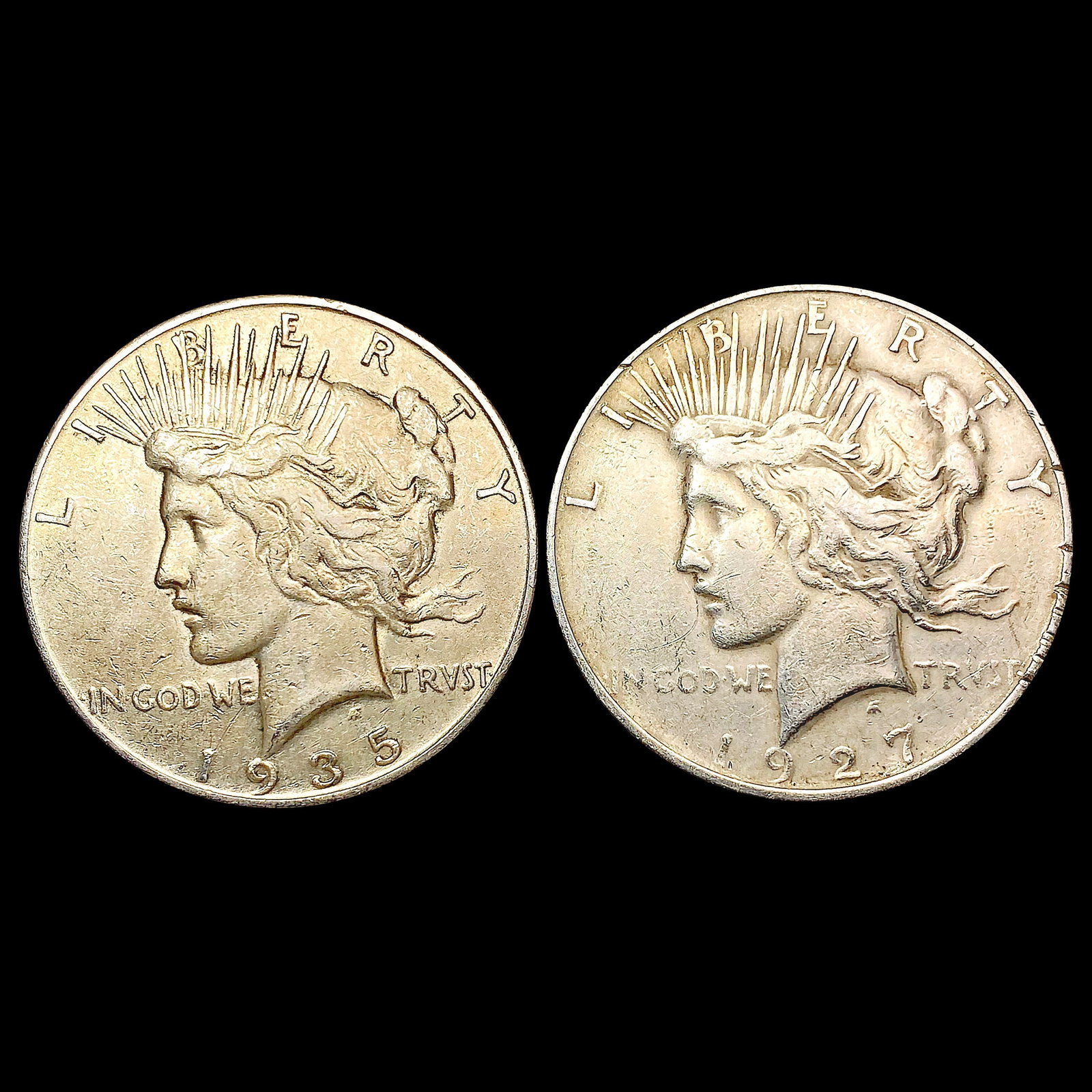 [2] Peace Silver Dollars [1927-D, 1935-S] CLOSELY (1 of 2)