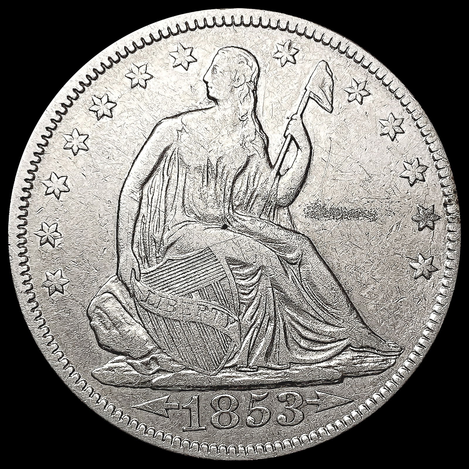1853 Arws & Rays Seated Liberty Half Dollar CLOSEL (1 of 2)