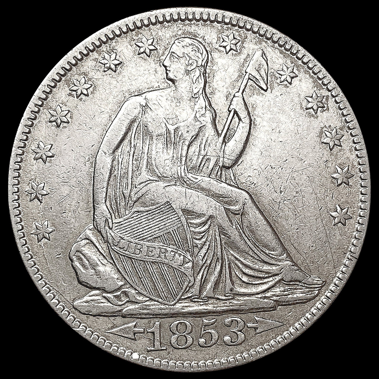 1853 Arws & Rays Seated Liberty Half Dollar CLOSEL (1 of 2)