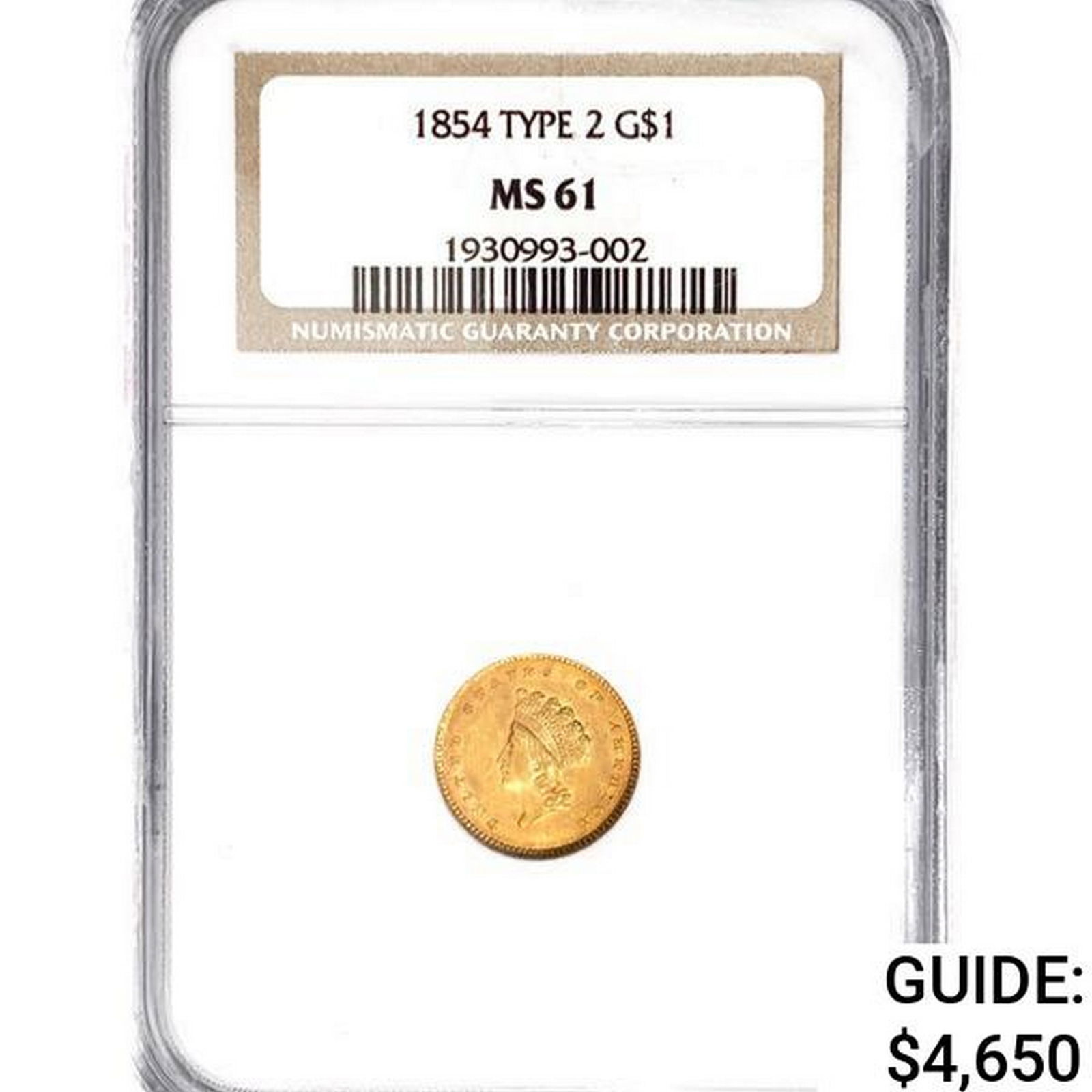1854 Ty 2 Rare Gold Dollar NGC MS61 (1 of 2)