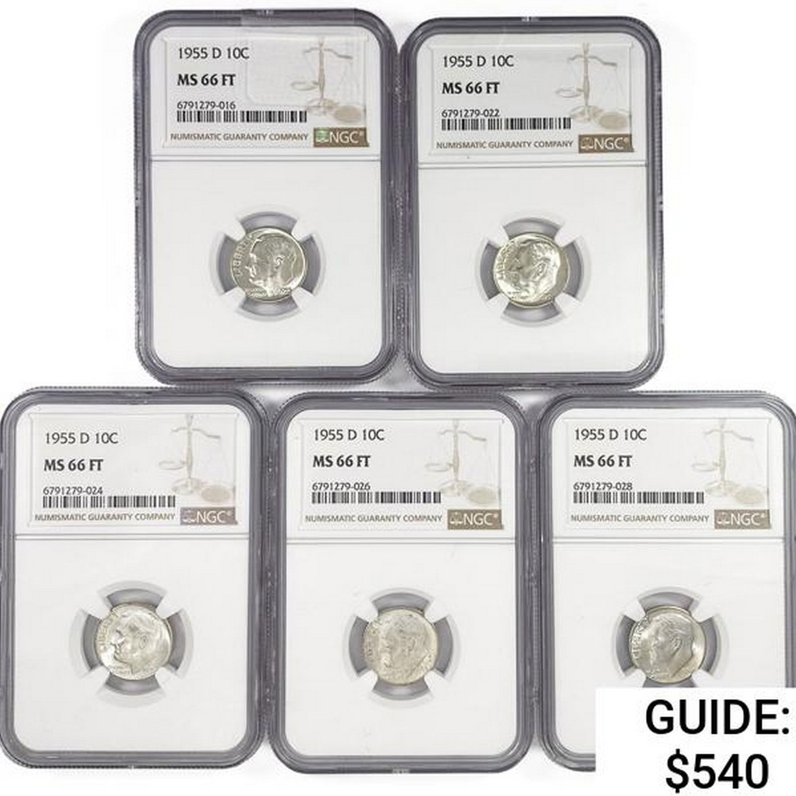 [5] 1955-D Roosevelt Silver Dimes NGC MS66 FT (1 of 2)