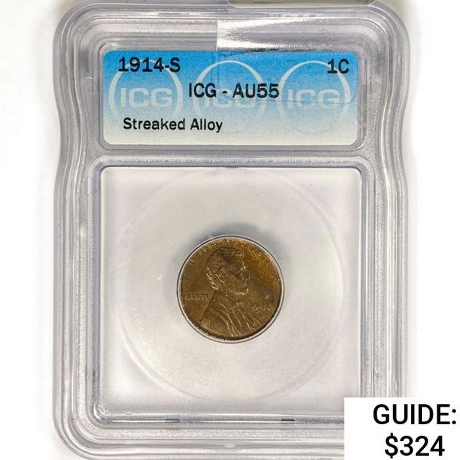 1914-S Wheat Cent ICG AU55 Streaked Alloy (1 of 2)