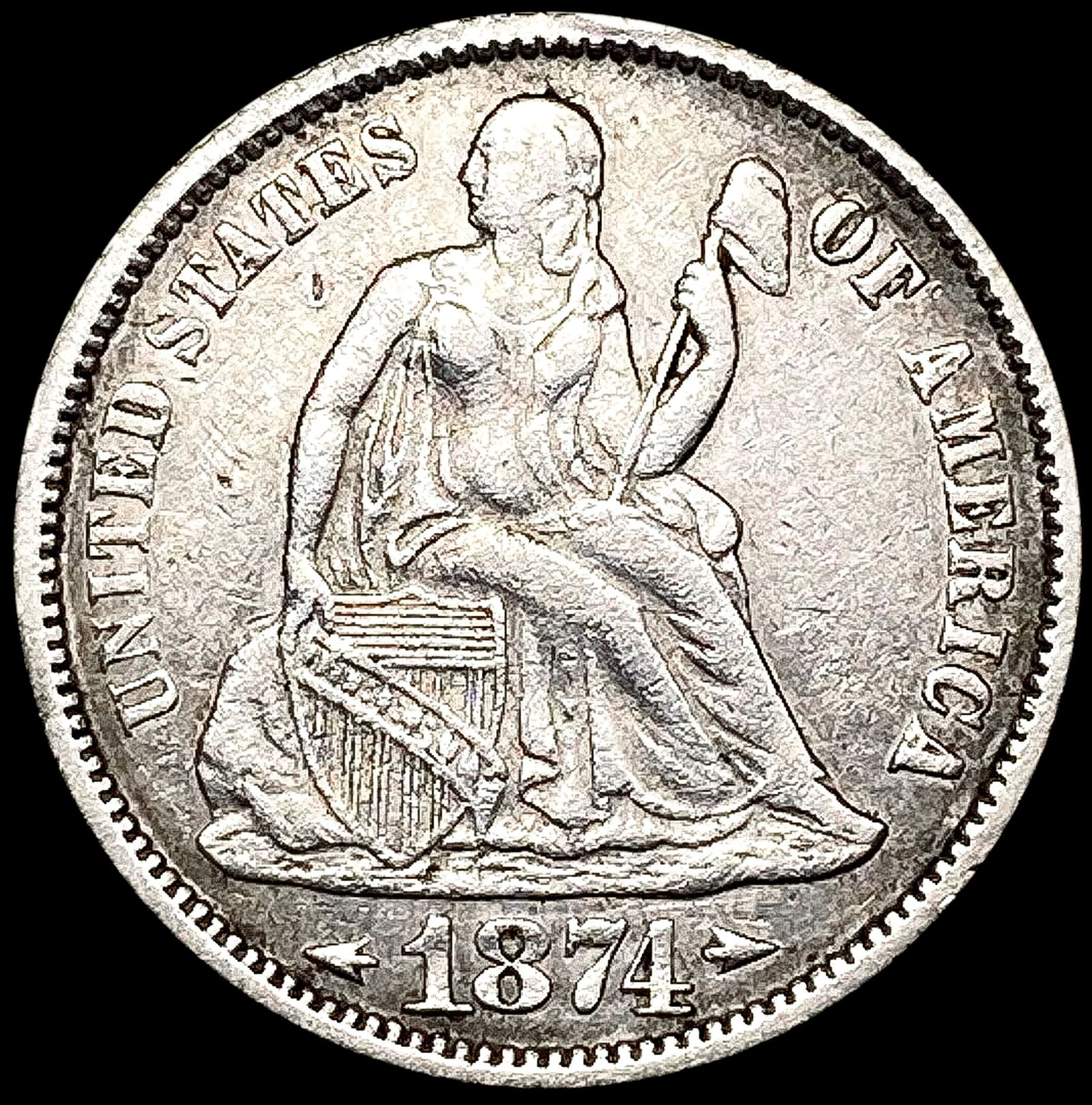 1874 Arws Seated Liberty Dime CLOSELY UNCIRCULATED (1 of 2)