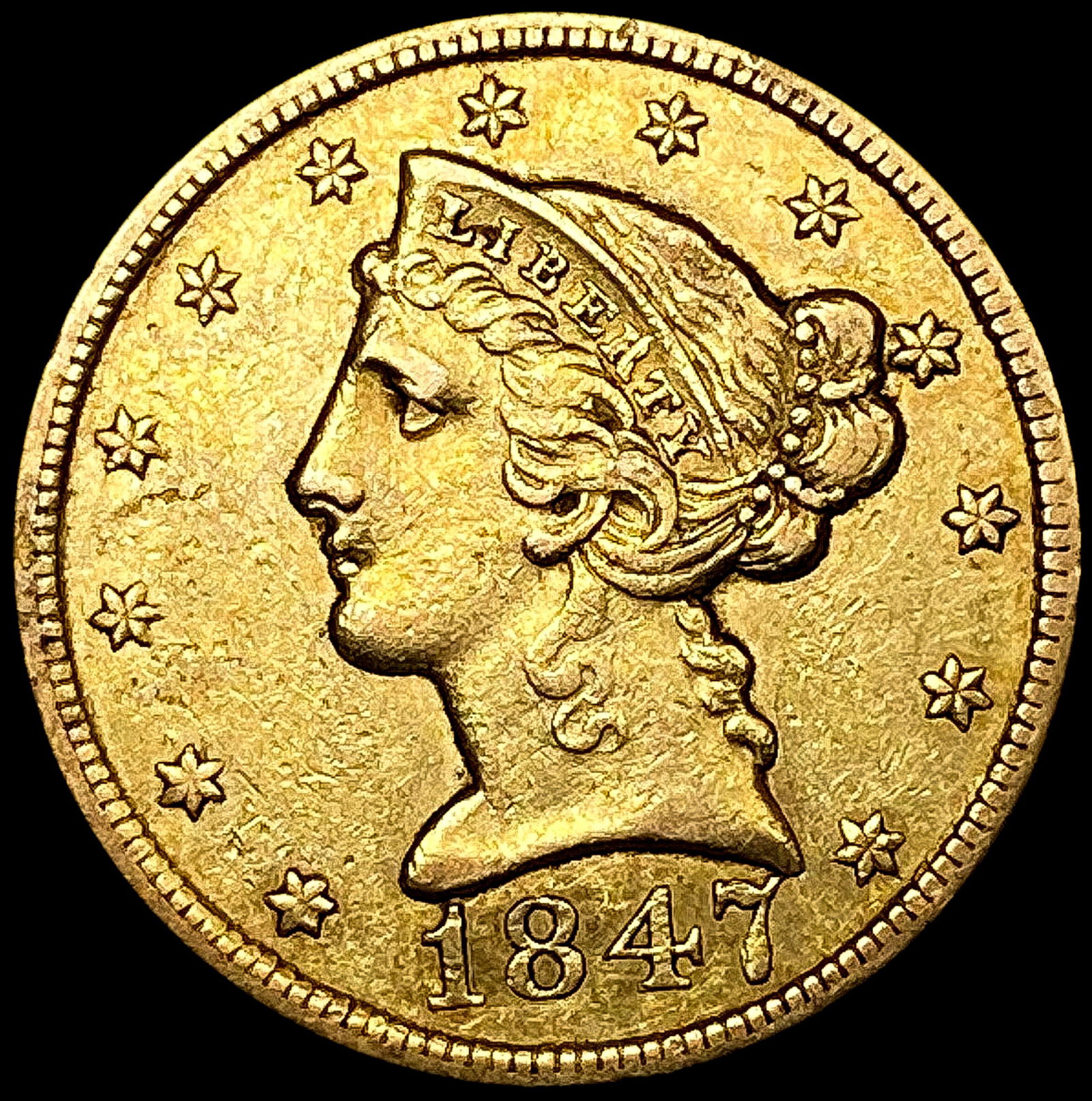 1847 $5 Gold Half Eagle CLOSELY UNCIRCULATED (1 of 2)