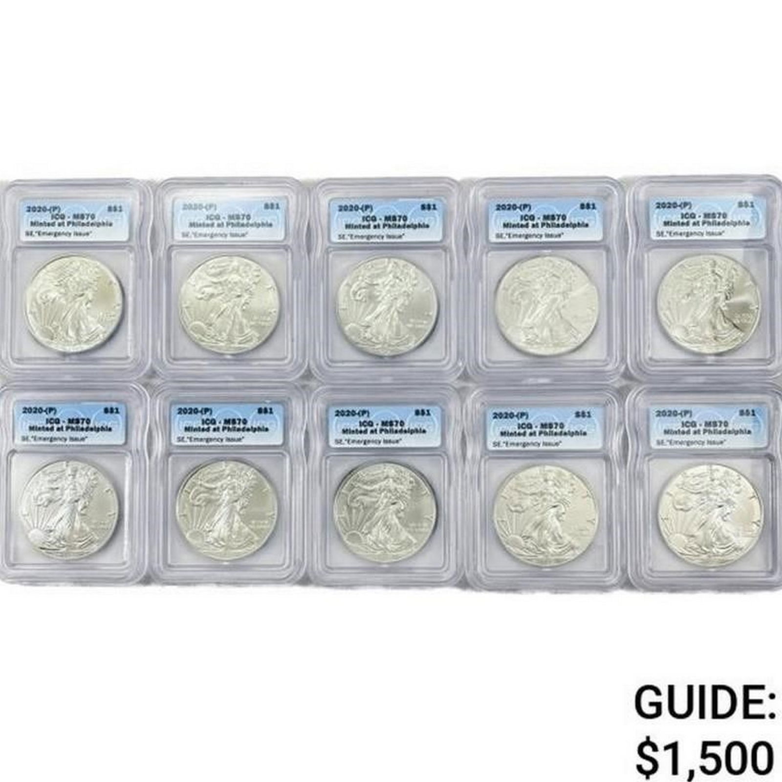 (10) 2020-P American Silver Eagle ICG MS70 (1 of 2)