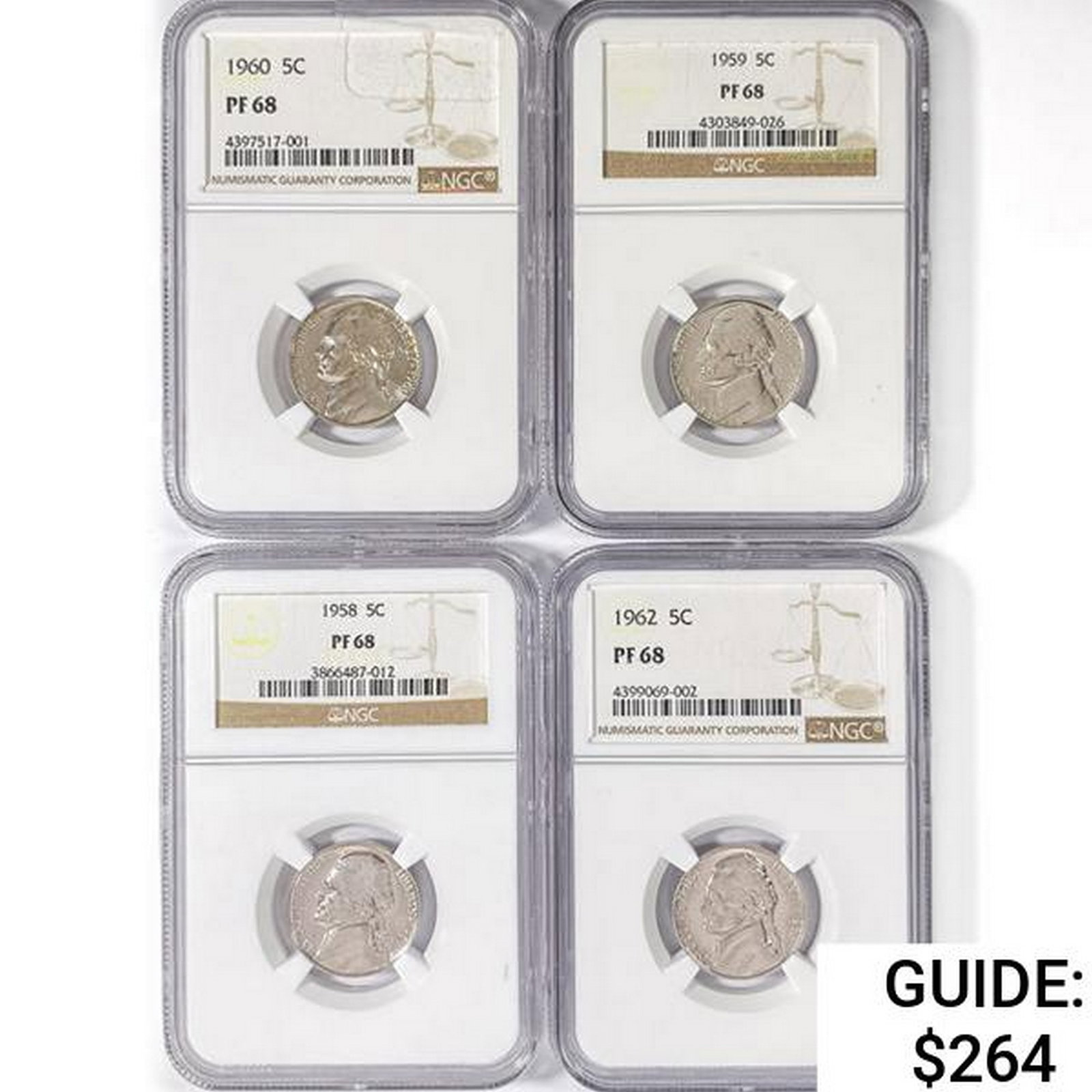 [4] Jefferson Silver Nickles NGC PF68 1958-1962: [4] Jefferson Silver Nickles NGC PF68 1958-1962