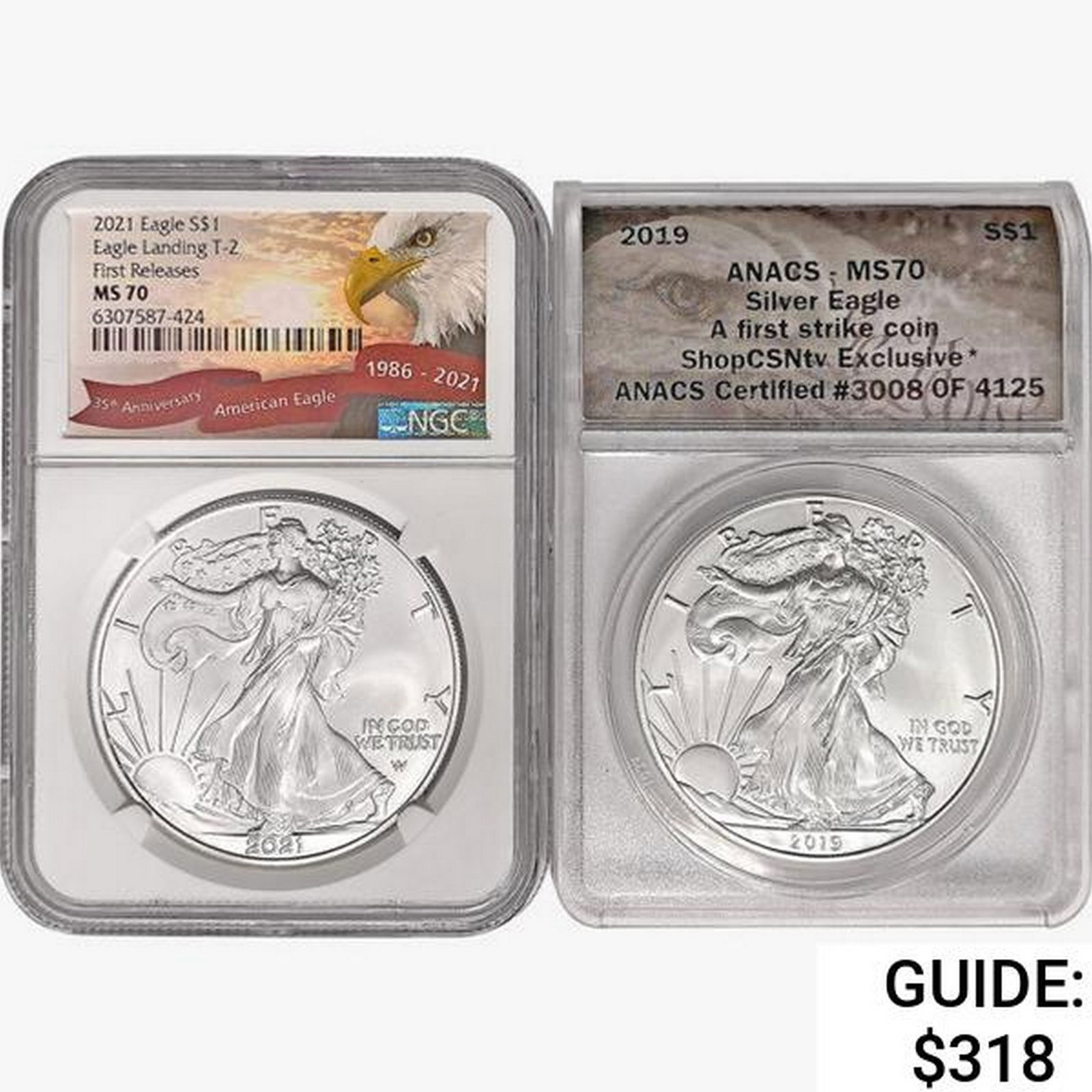 2019&2021 [2] Silver Eagle NGC,ANACS MS70 (1 of 2)