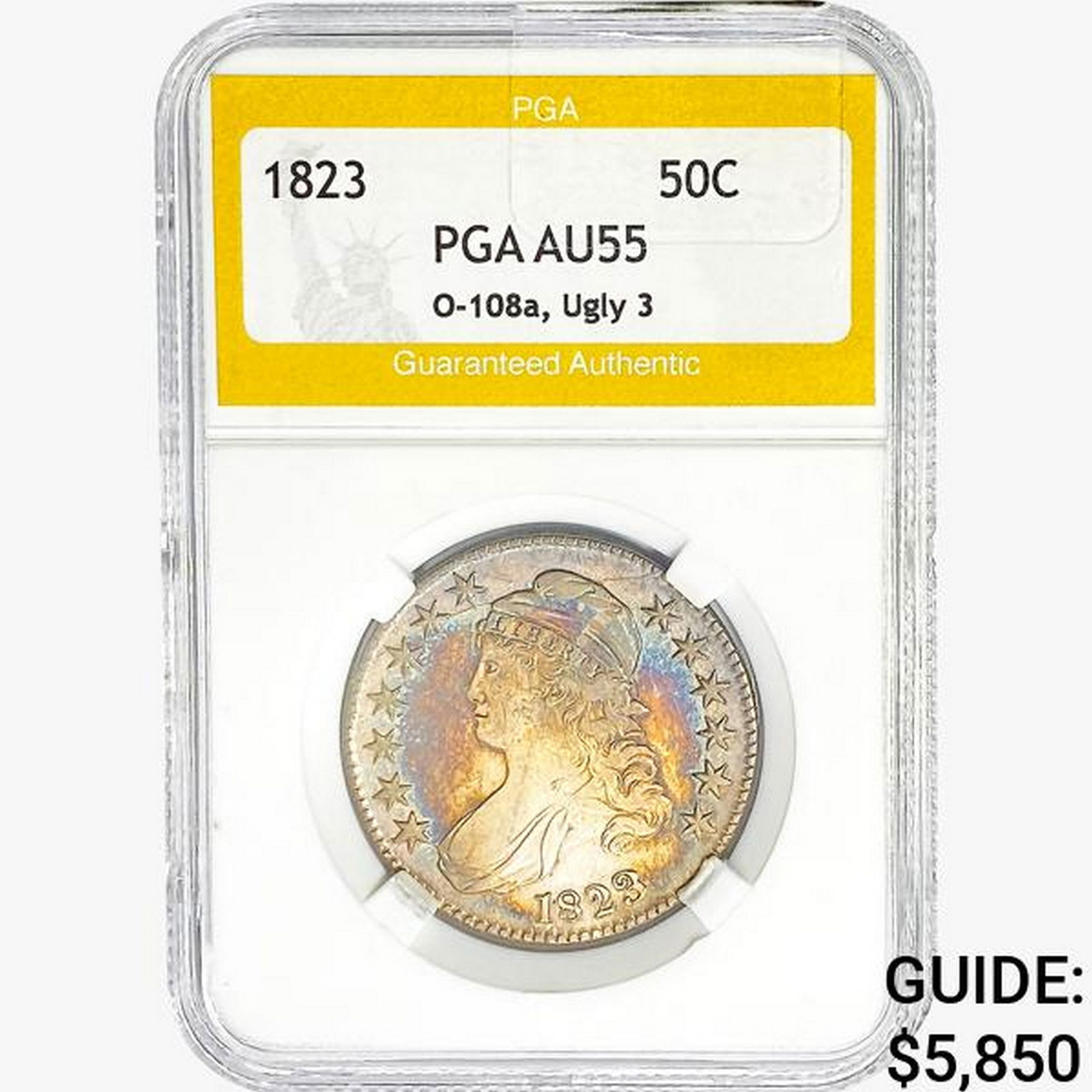 1823 Capped Bust Half Dollar PGA AU55 O-108a, Ugly (1 of 2)