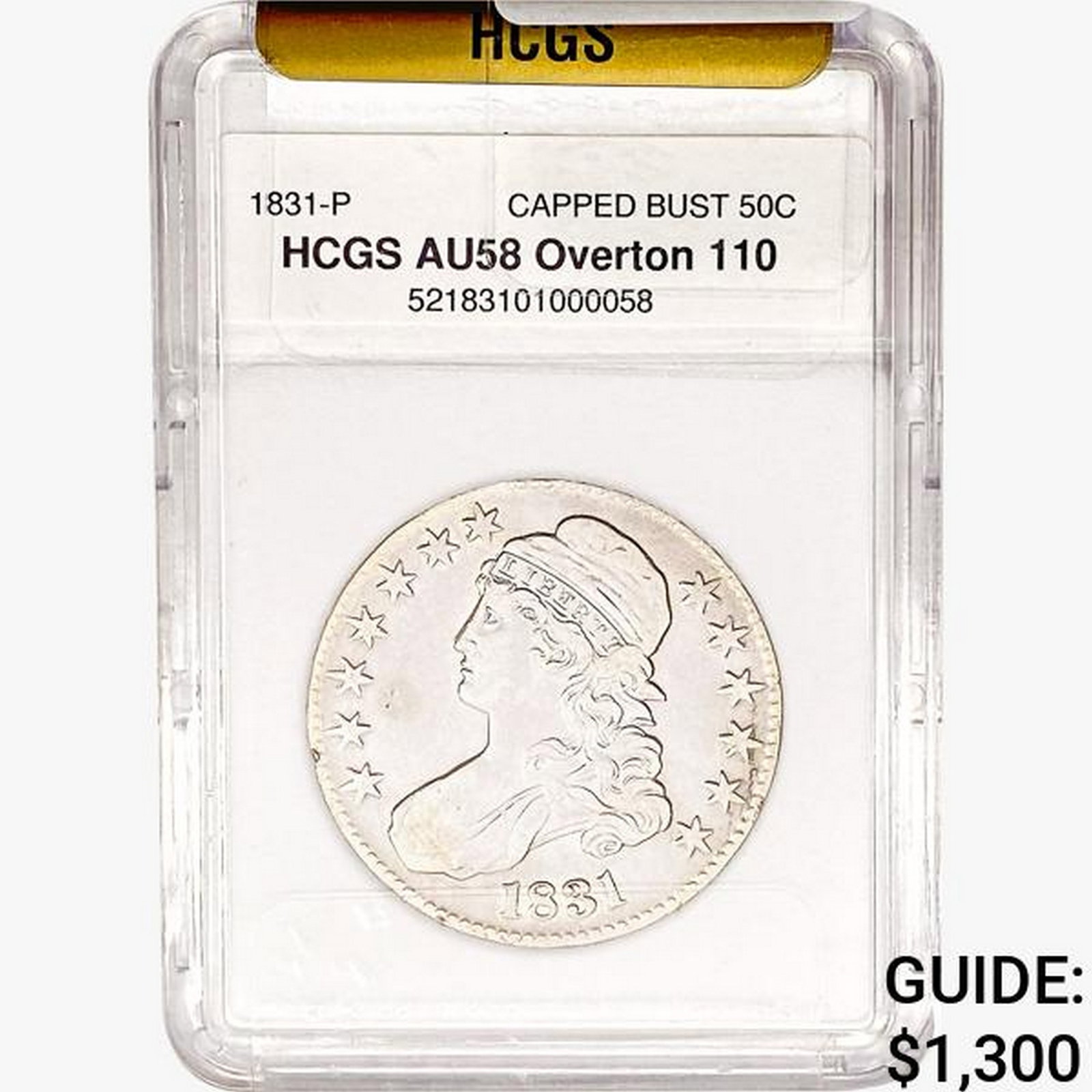 1831-P Capped Bust Half Dollar HCGS AU58 Overton 1: 1831-P Capped Bust Half Dollar HCGS AU58 Overton 1