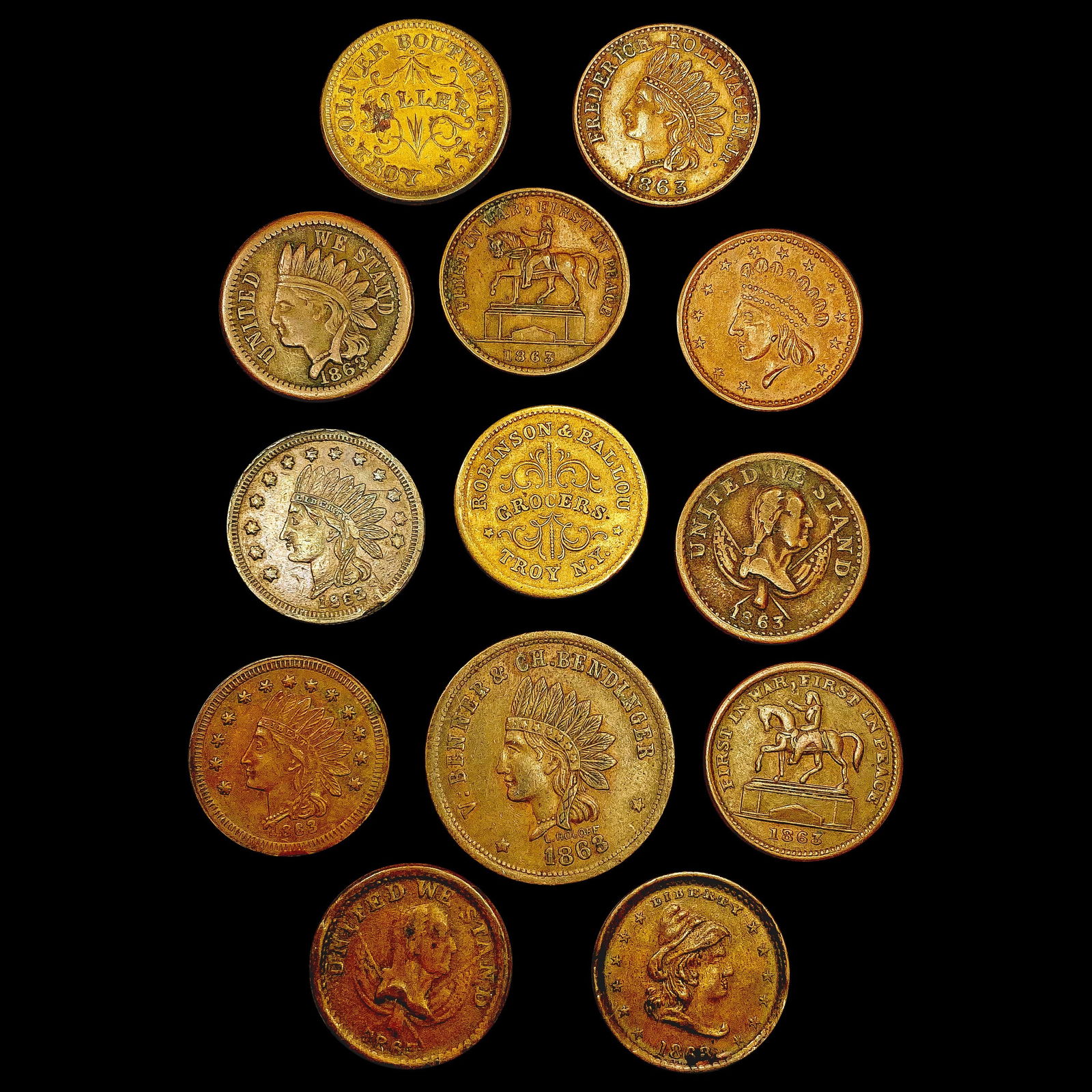 [13] 1863-64 Civil War Tokens HIGH GRADE (1 of 2)