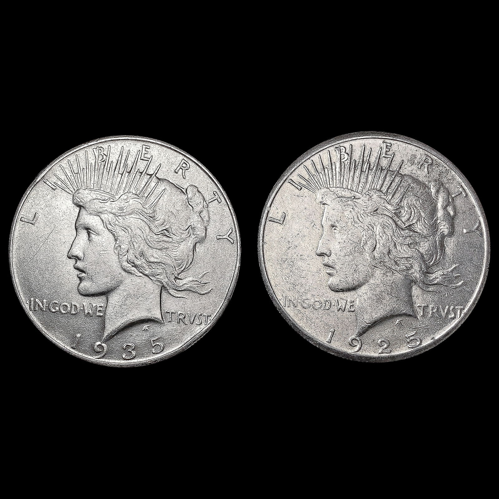 [2] Peace Silver Dollars [1925-S, 1935] CLOSELY UN (1 of 2)