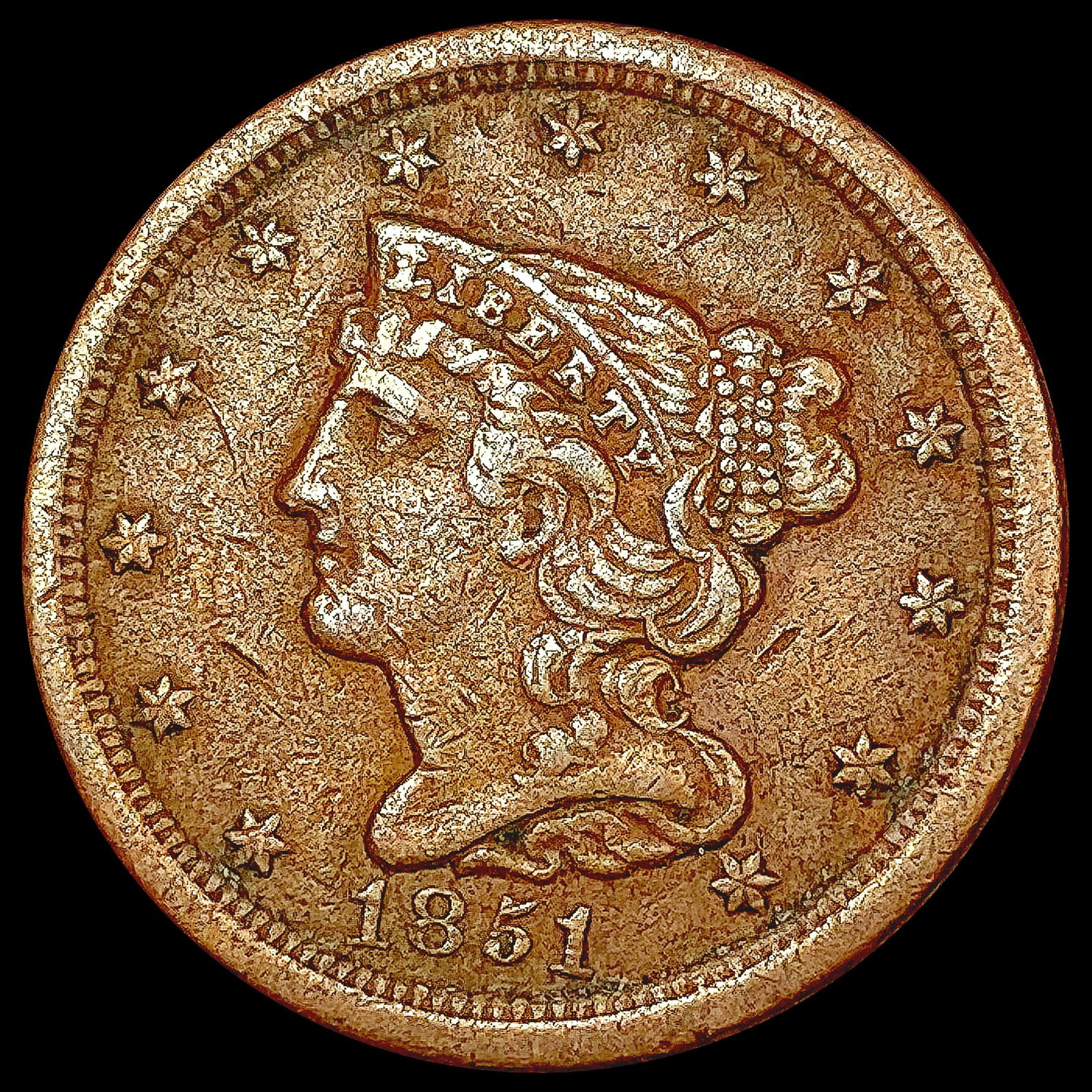 1851 Braided Hair Half Cent NEARLY UNCIRCULATED (1 of 2)