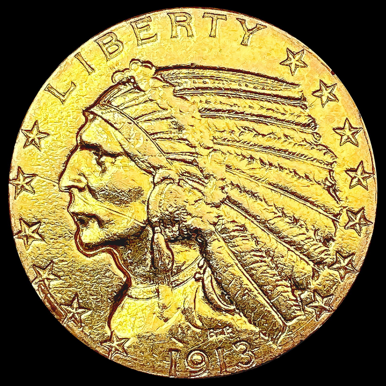 1913 $5 Gold Half Eagle ABOUT UNCIRCULATED (1 of 2)
