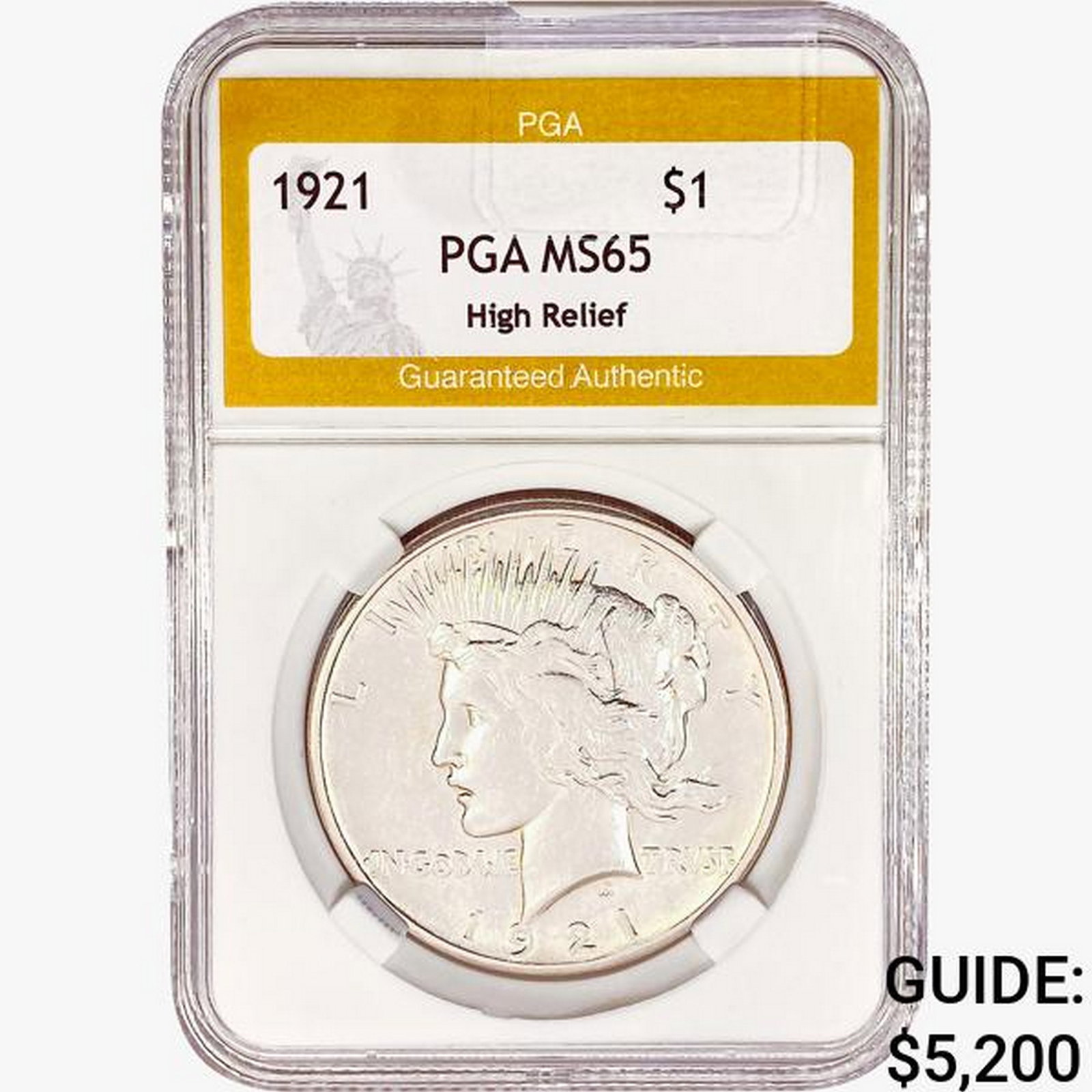 1921 Silver Peace Dollar PGA MS65 High Relief (1 of 2)
