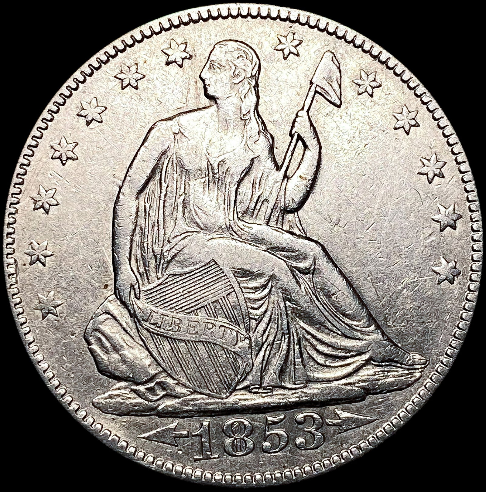1853 Arws & Rays Seated Liberty Half Dollar CLOSEL (1 of 2)