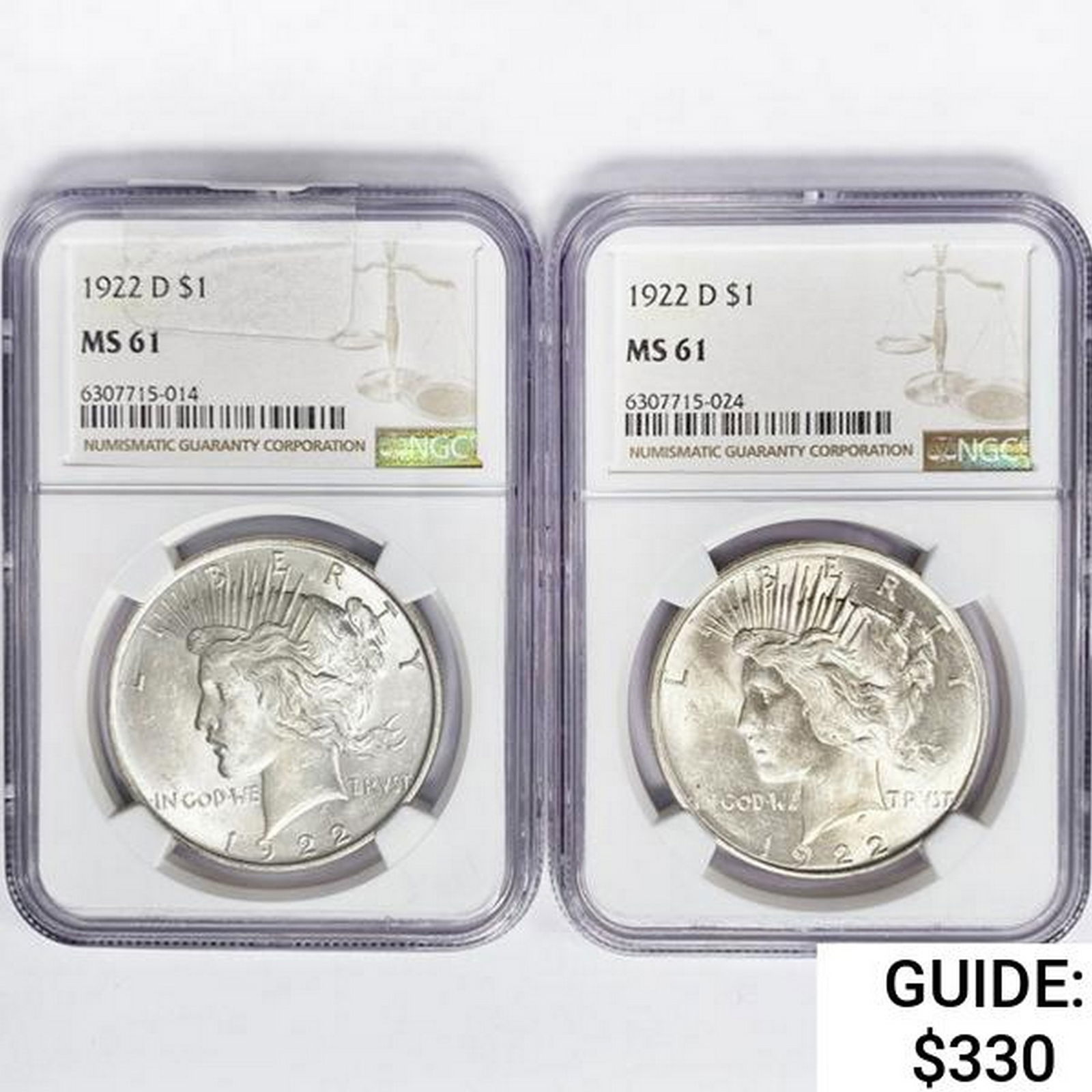 1922-D Set [2] Silver Peace Dollar NGC MS61 (1 of 2)