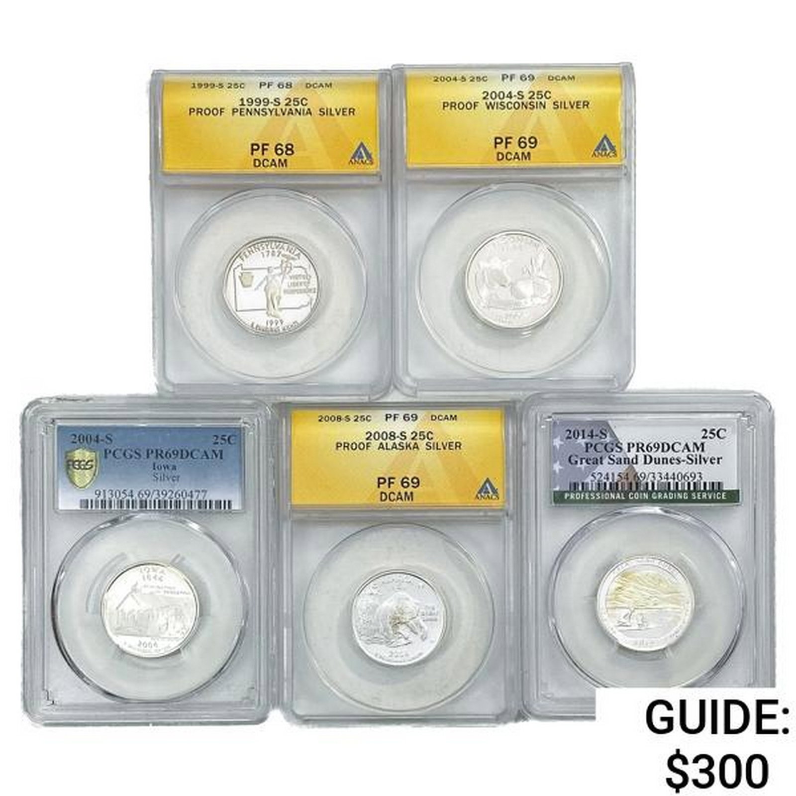 1999-2014 US State Commem Quarters [5 Coins] ANACS: 1999-2014 US State Commem Quarters [5 Coins] ANACS