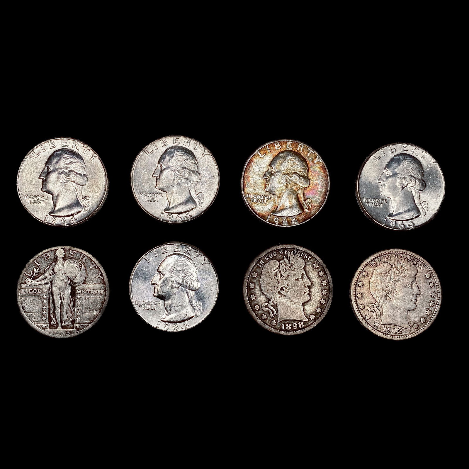 [8] Varied US SILV Quarters (1898, 1912, 1923, 196 (1 of 2)