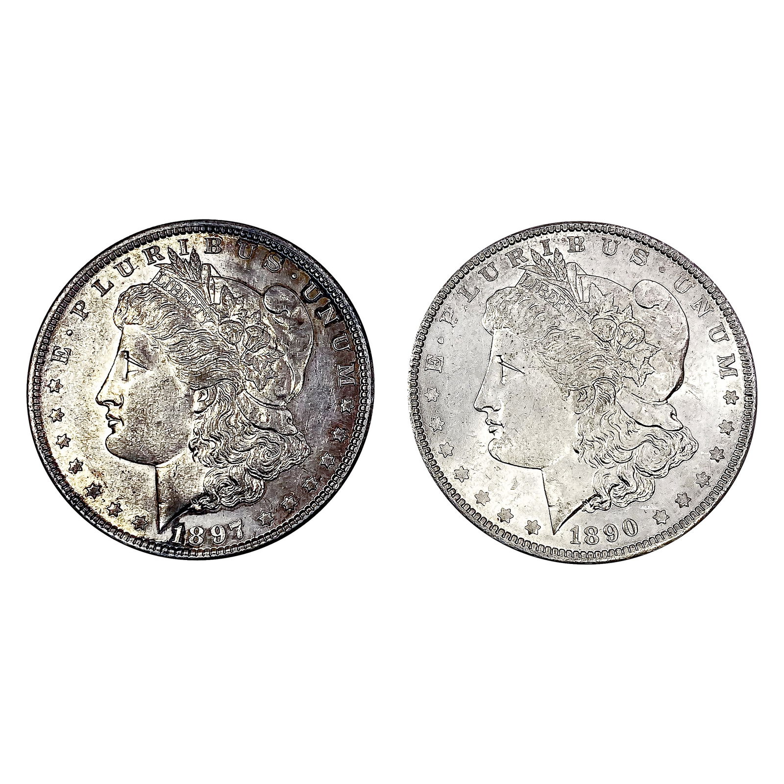 1890-O,1897-S Unc. Morgan Silver Dollars [2 Coins] (1 of 2)