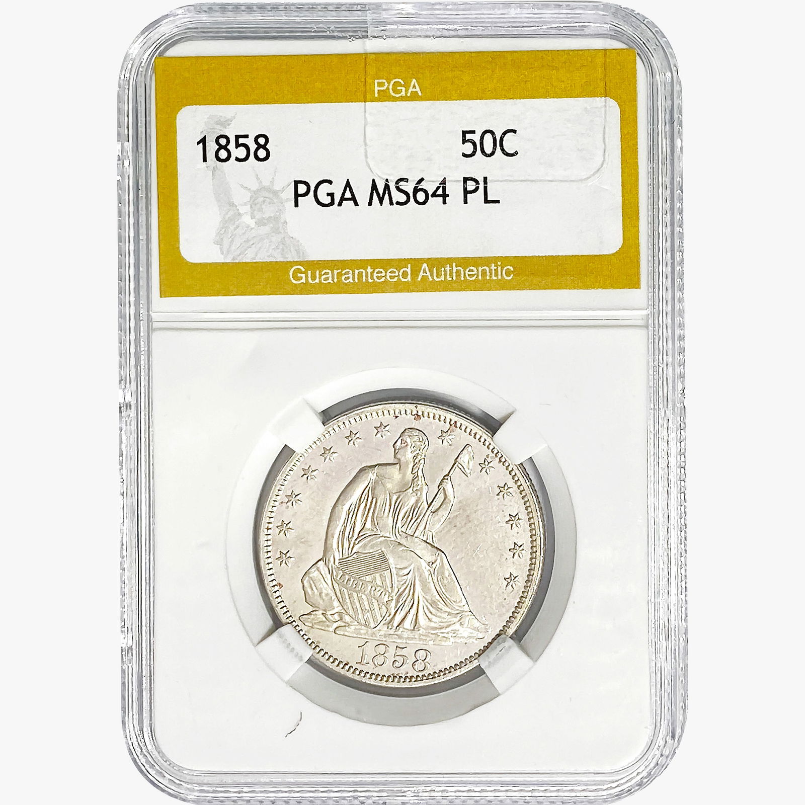 1858 Seated Liberty Half Dollar PGA MS64 PL (1 of 2)