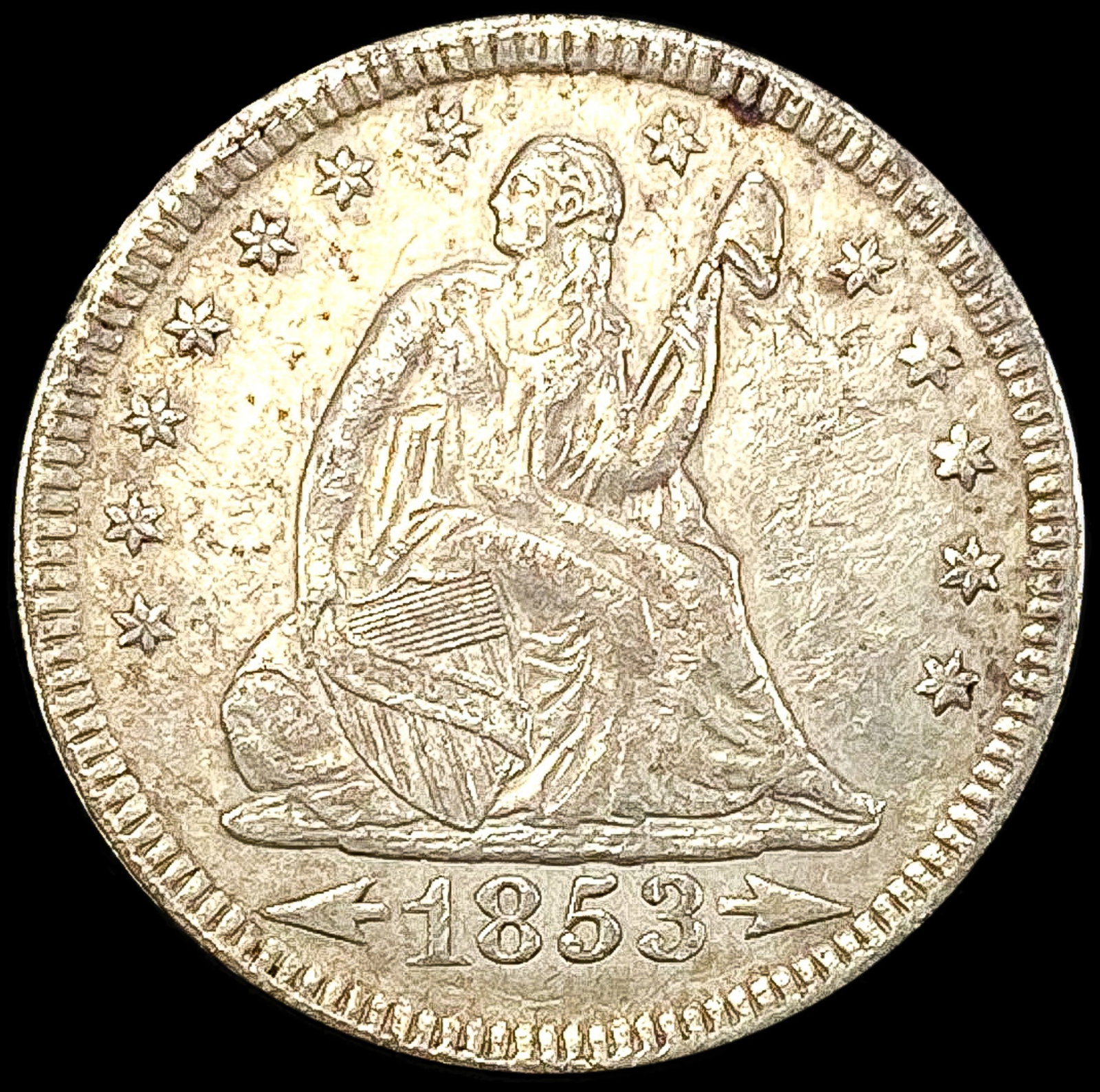 1853 Arws & Rays Seated Liberty Quarter CLOSELY UN: 1853 Arws & Rays Seated Liberty Quarter CLOSELY UN