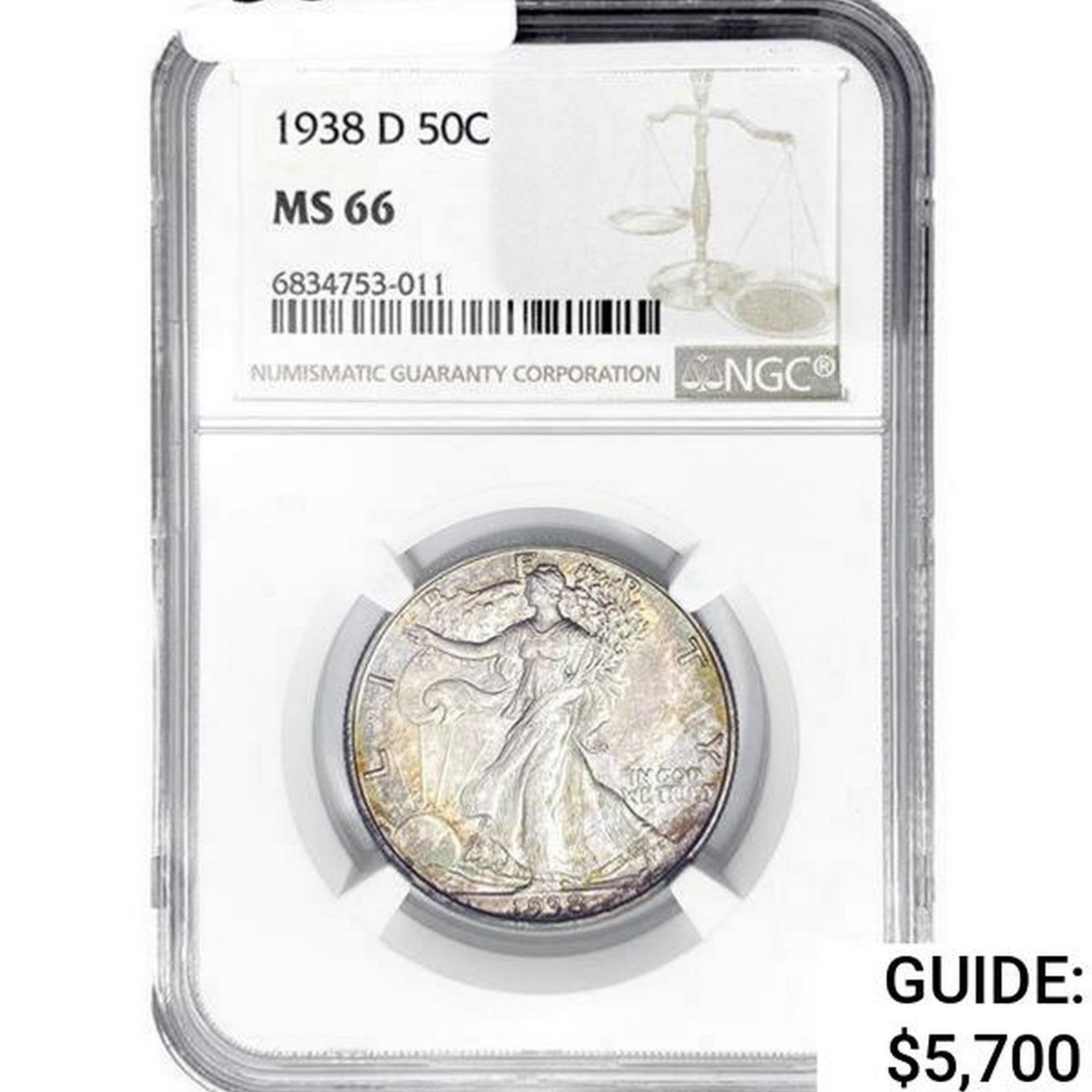 1938-D Walking Liberty Half Dollar NGC MS66 (1 of 2)
