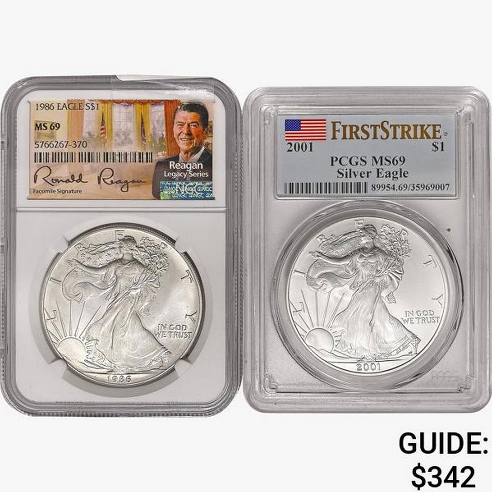 [2] 1986 & 2001 Silver Eagle NGC/PCGS MS69 (1 of 2)