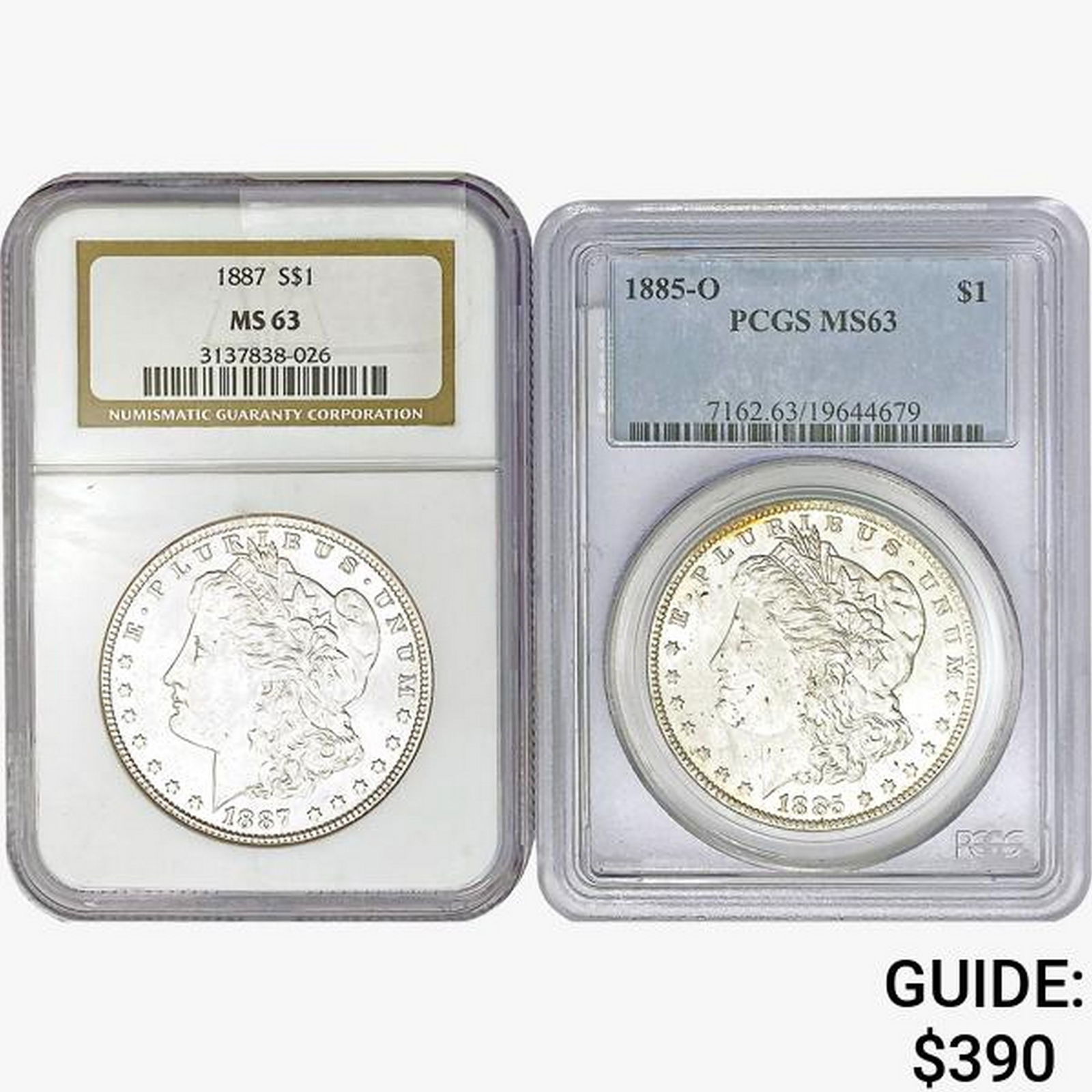 1885&1887 [2] Morgan Silver Dollar PCGS/NGC MS63 (1 of 2)