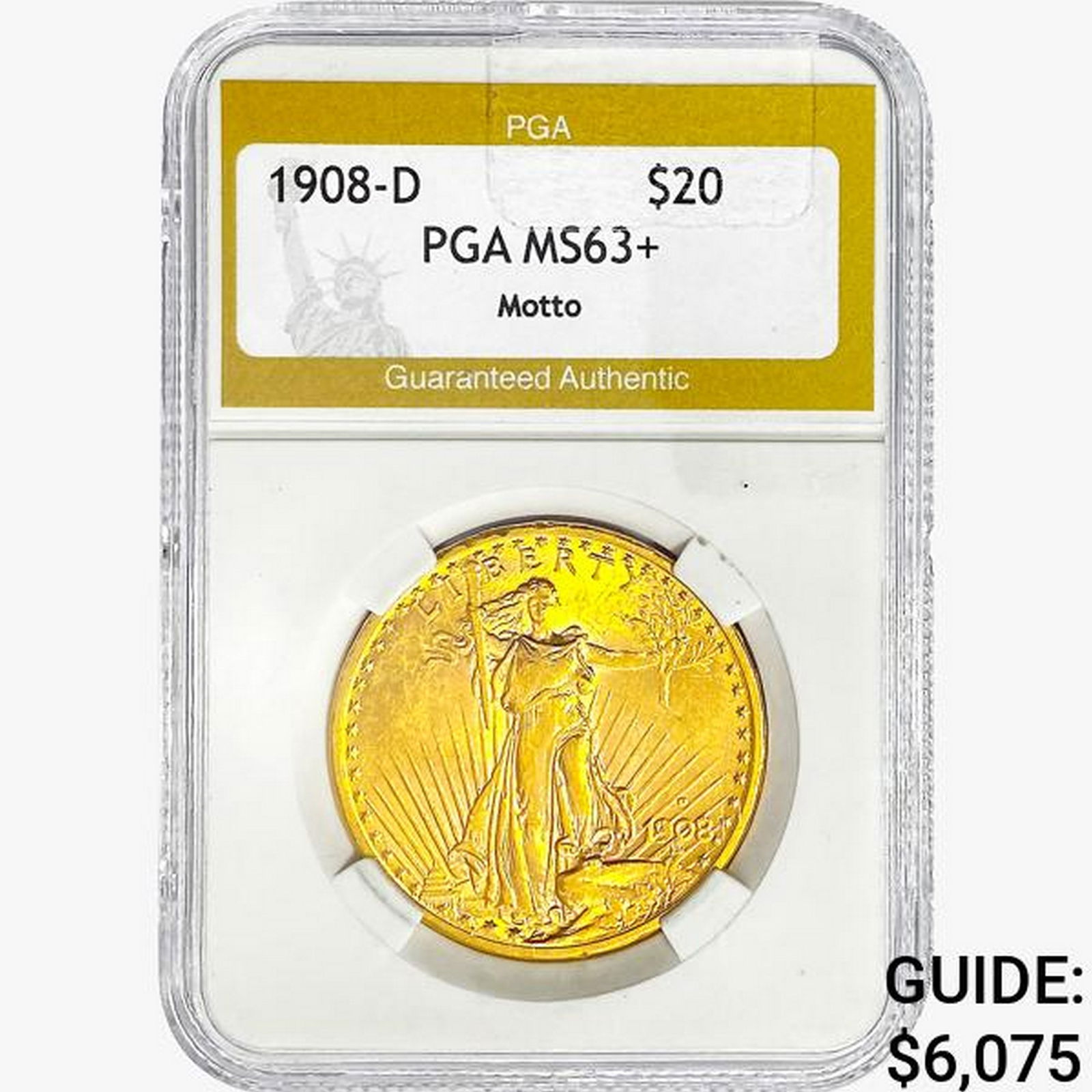 1908-D $20 Gold Double Eagle PGA MS63+ Motto (1 of 2)