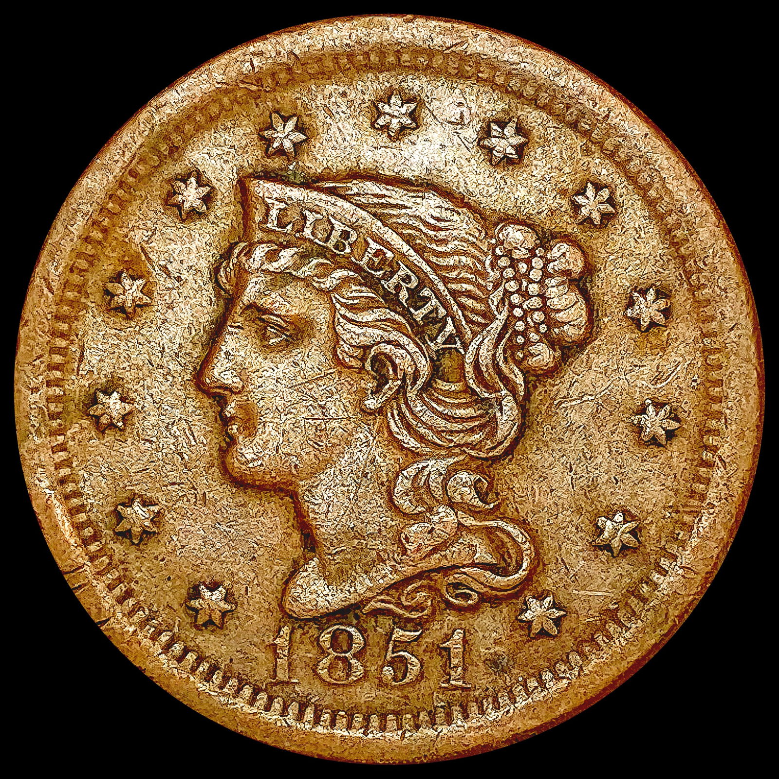 1851 Braided Hair Large Cent CLOSELY UNCIRCULATED (1 of 2)