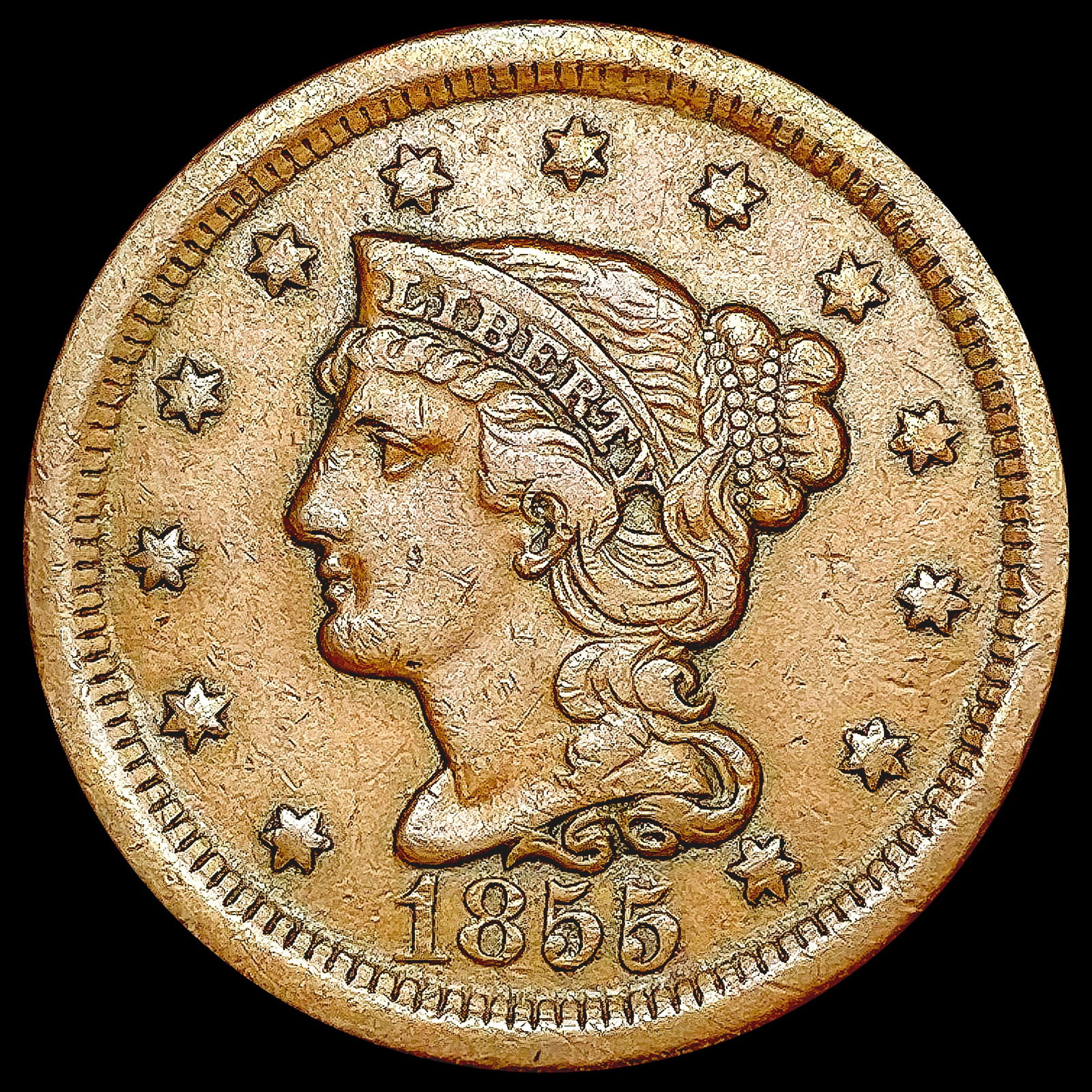 1855 Braided Hair Large Cent CLOSELY UNCIRCULATED (1 of 2)