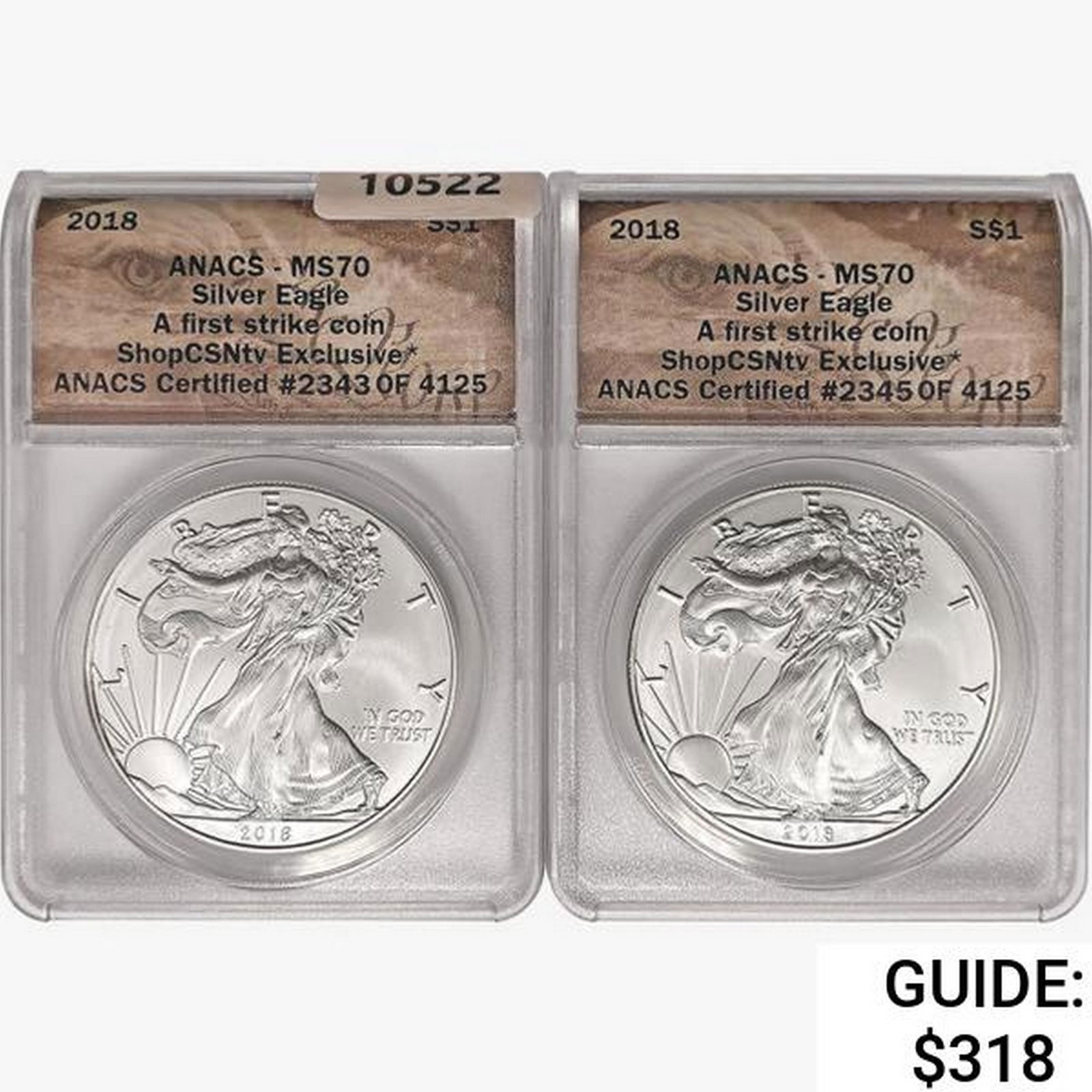 [2] 2018 Silver Eagle ANACS MS70 (1 of 2)