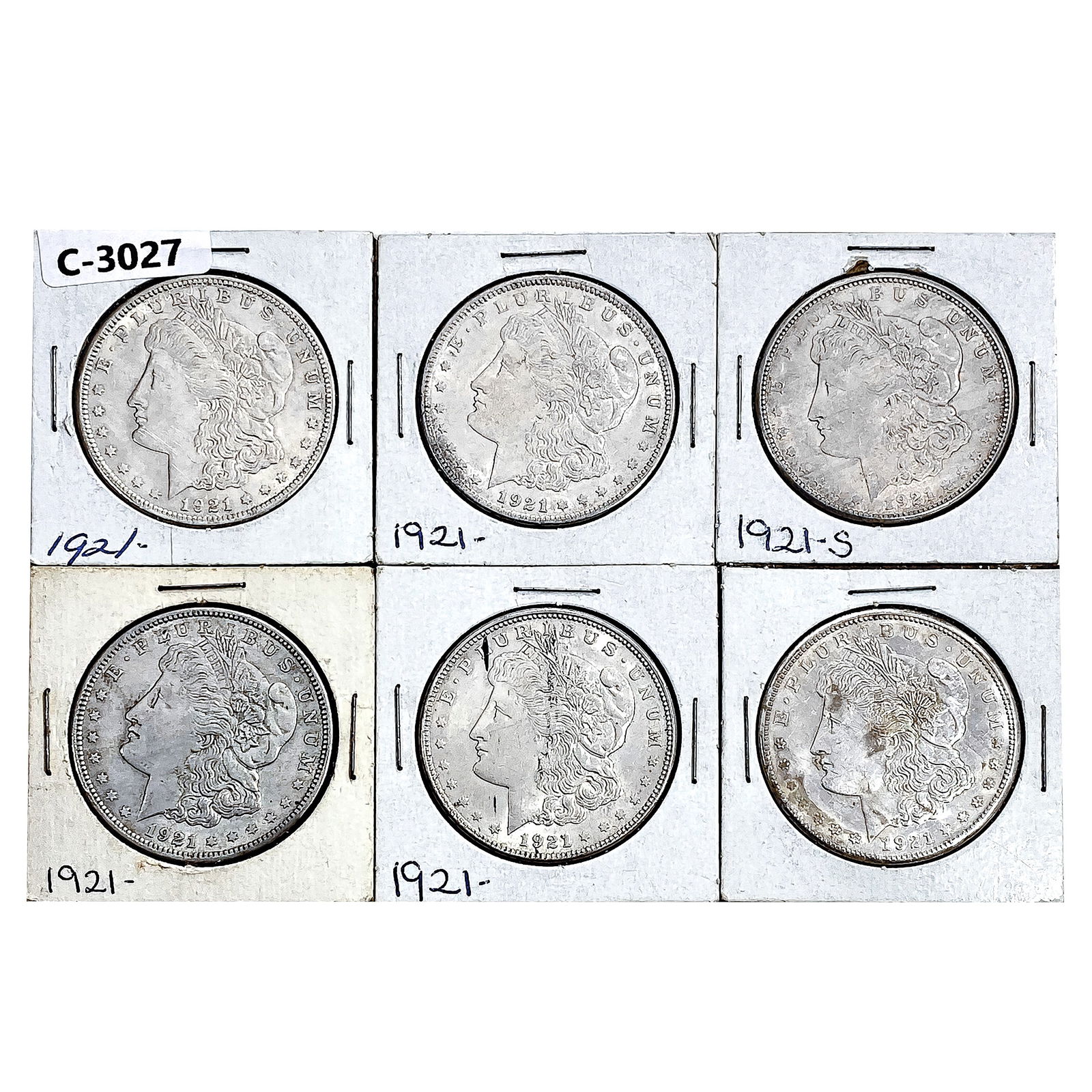 1921 Morgan Silver Dollars; Diff. Mints [6 Coins] (1 of 2)