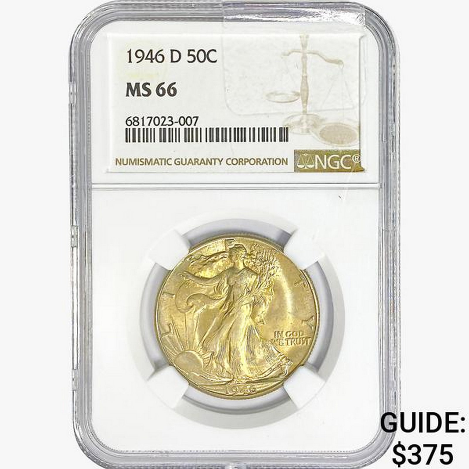 1946-D Walking Liberty Half Dollar NGC MS66: 1946-D Walking Liberty Half Dollar NGC MS66
