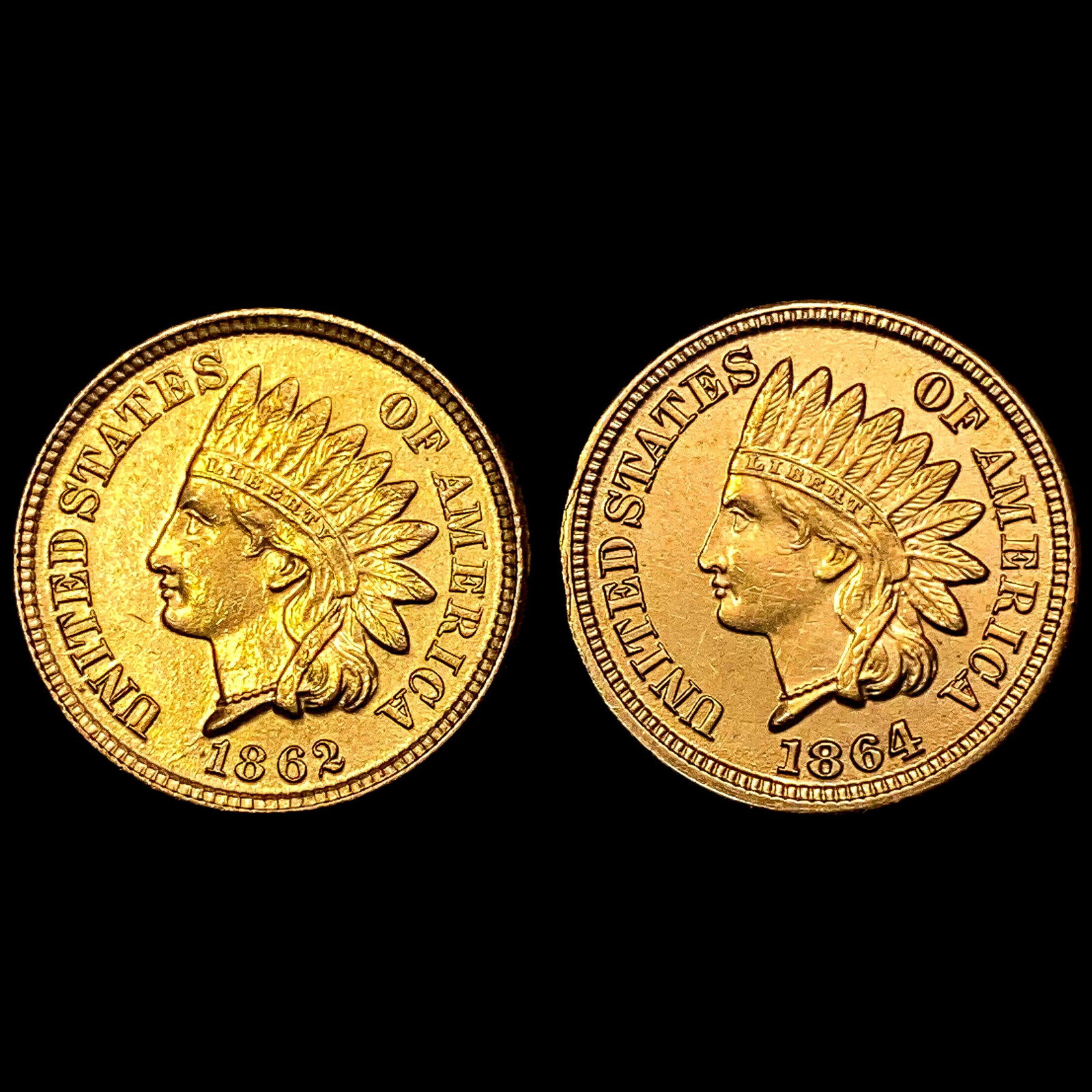 [2] Civil War Date Indian Head Cents [1862, 1864] (1 of 2)