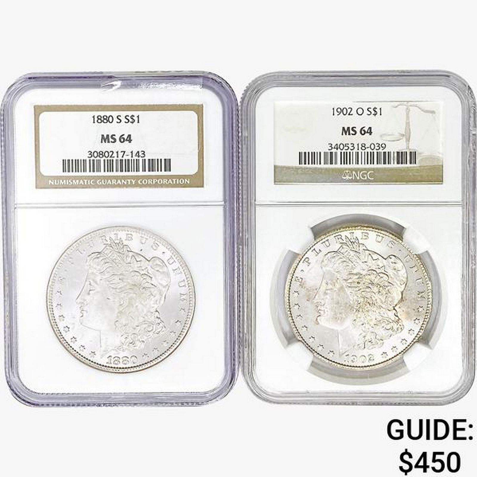1880&1902 [2] Morgan Silver Dollar NGC MS64 (1 of 2)