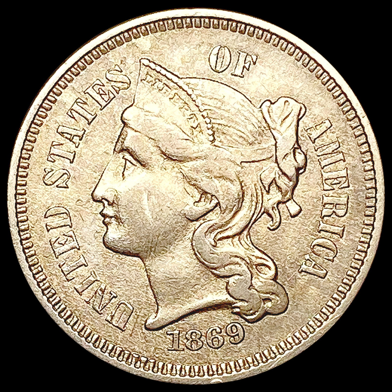 1869 Nickel Three Cent CLOSELY UNCIRCULATED (1 of 2)