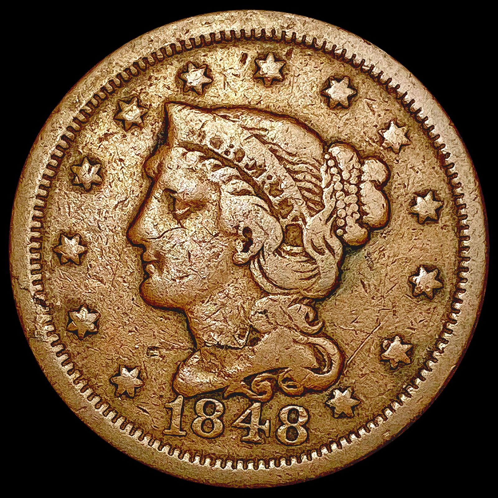 1848 Braided Hair Large Cent LIGHTLY CIRCULATED (1 of 2)