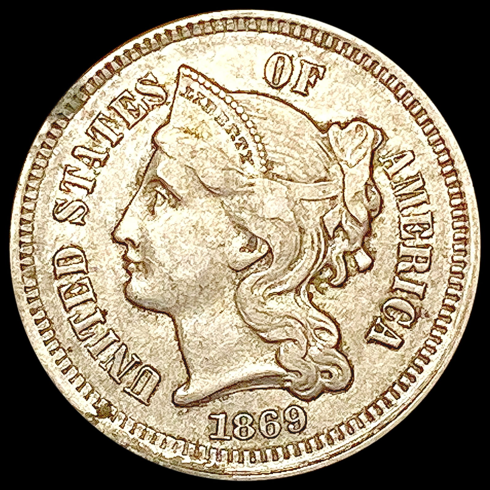 1869 Nickel Three Cent NEARLY UNCIRCULATED (1 of 2)