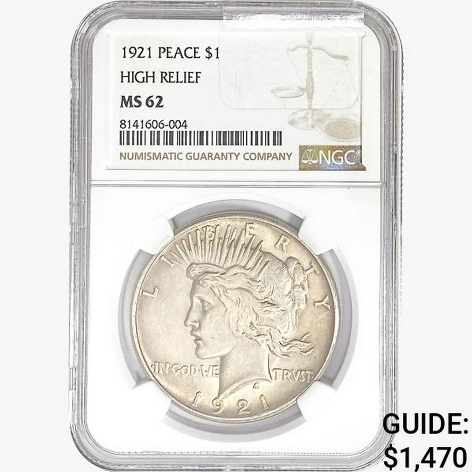 1921 Silver Peace Dollar NGC MS62 HR (1 of 2)