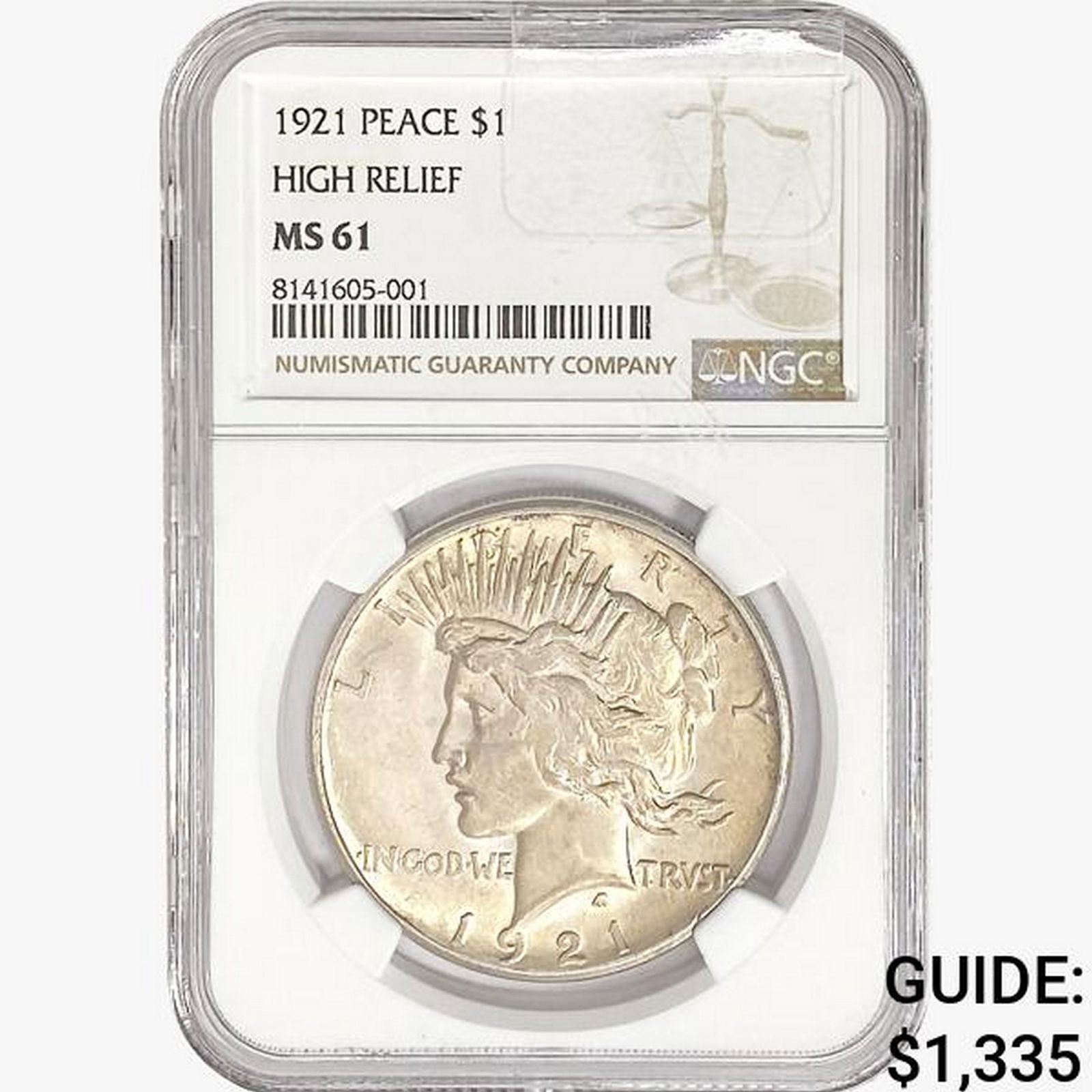 1921 Silver Peace Dollar NGC MS61 HR (1 of 2)