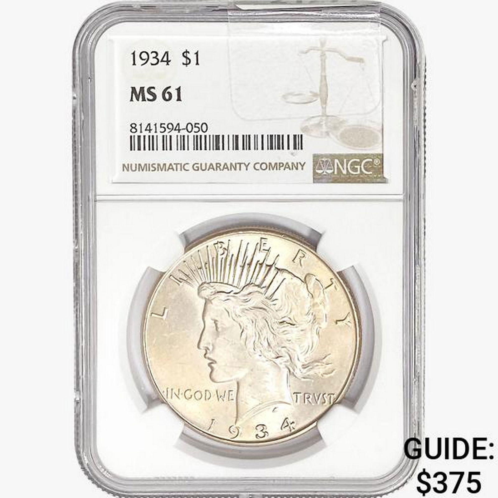 1934 Silver Peace Dollar NGC MS61 (1 of 2)