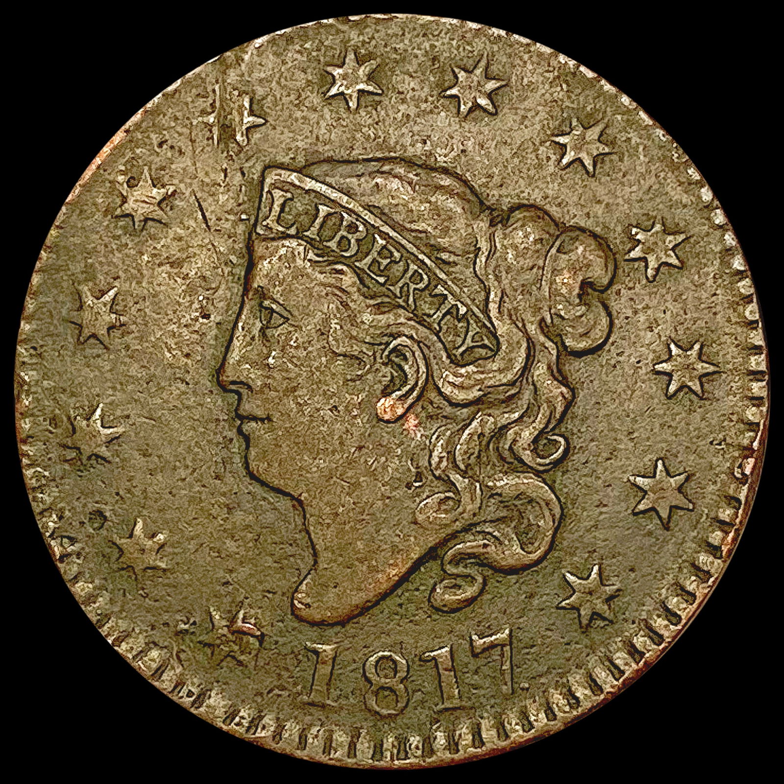 1817 13 Stars Coronet Head Large Cent NEARLY UNCIR (1 of 2)