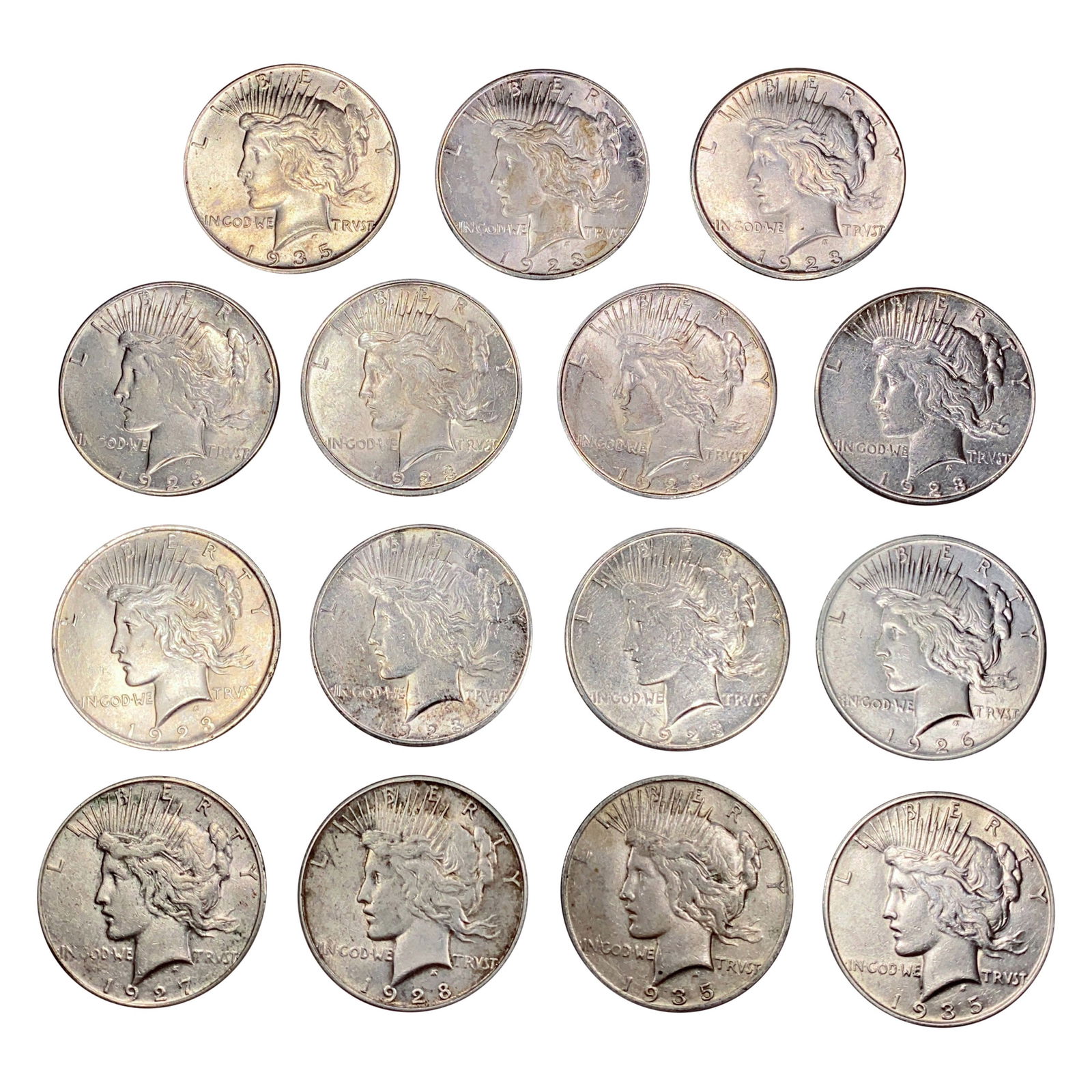 1923-1935 US Silver Peace Dollars [15 Coins] (1 of 2)