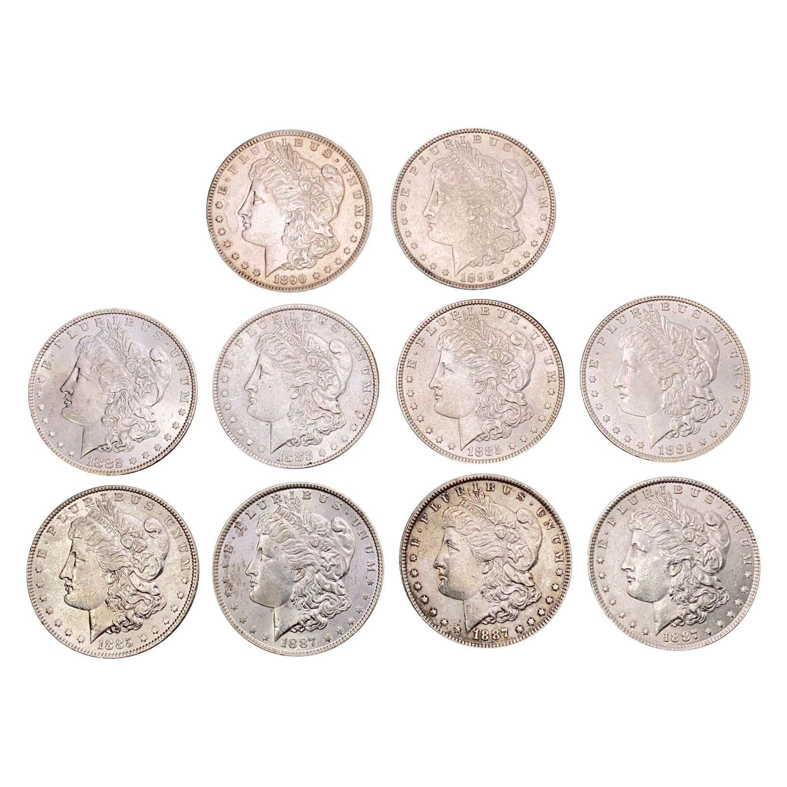 1882-1898 UNC Morgan Silver Dollars [10 Coins] (1 of 2)