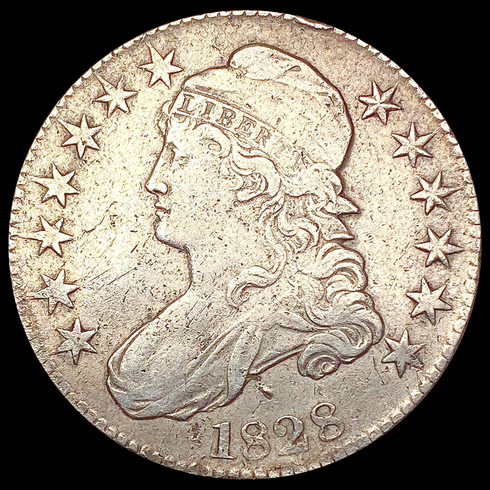 1828 Sq Base 2 Capped Bust Half Dollar NEARLY UNCI (1 of 2)