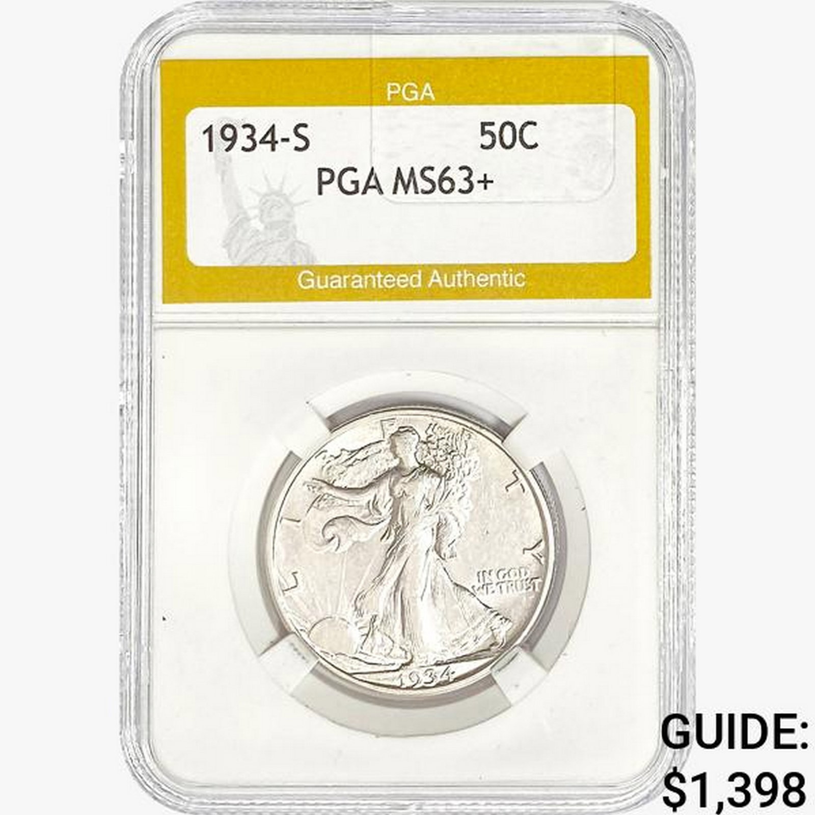 1934-S Walking Liberty Half Dollar PGA MS63+: 1934-S Walking Liberty Half Dollar PGA MS63+