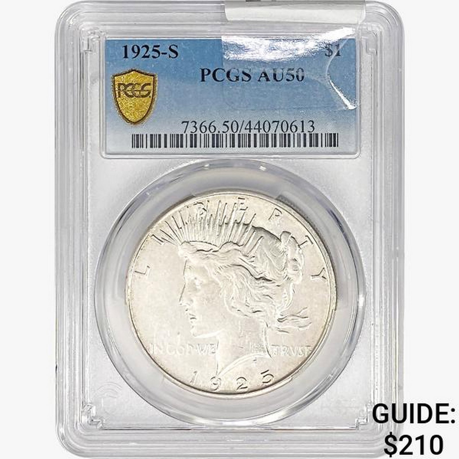 1925-S Silver Peace Dollar PCGS AU50: 1925-S Silver Peace Dollar PCGS AU50