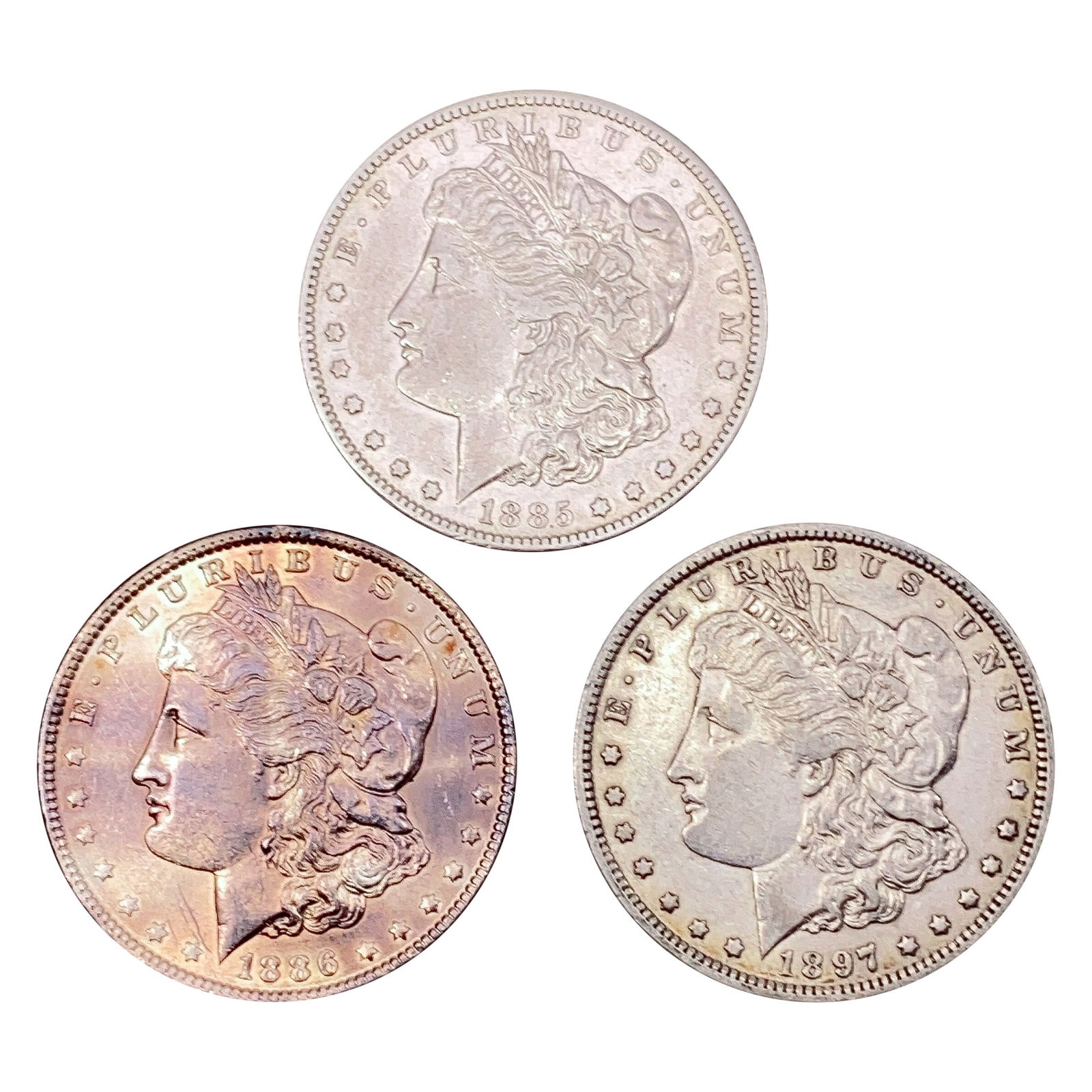 1885-S, 1886, 1897-O Morgan Silver Dollars [3 Coin (1 of 2)