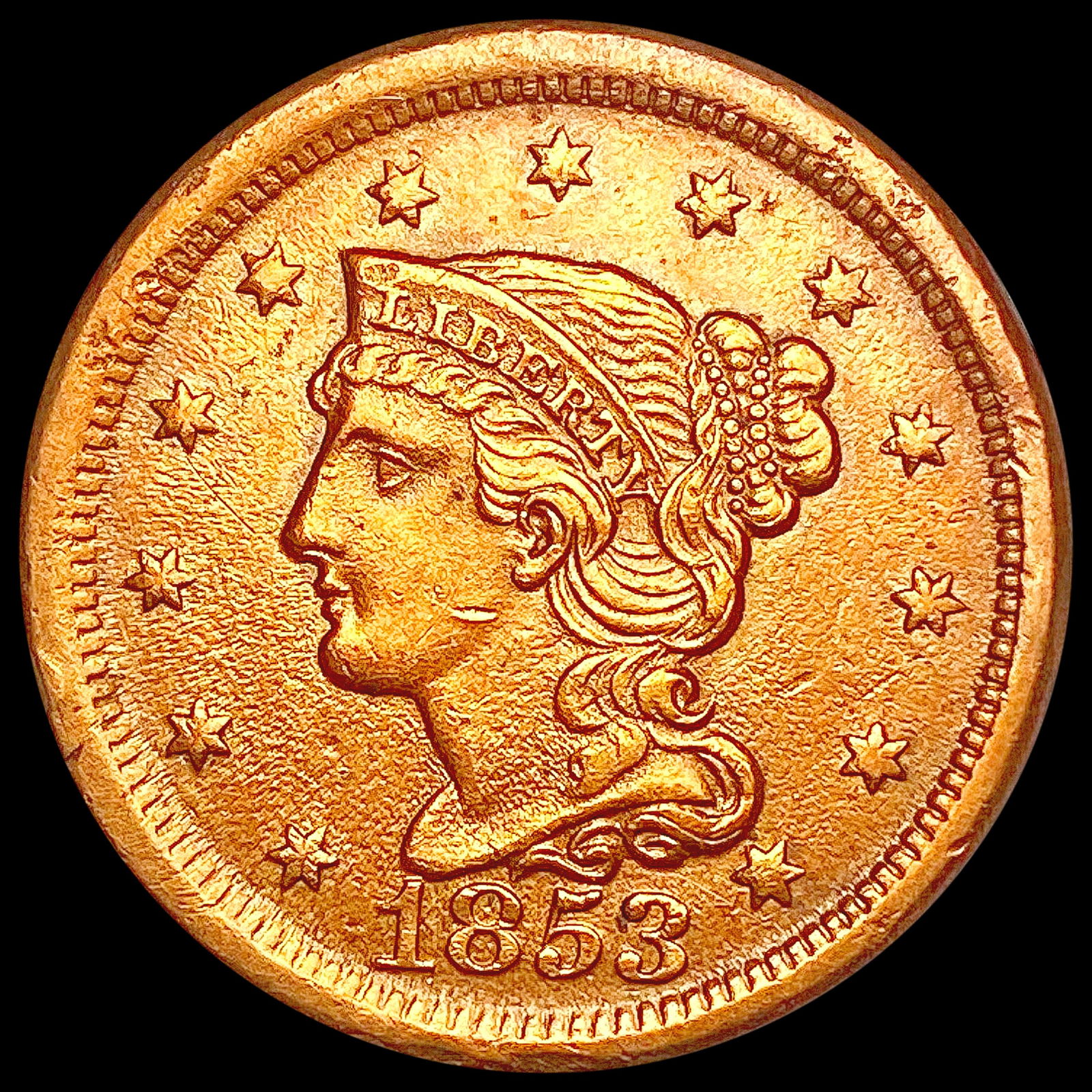 1853 Braided Hair Large Cent CLOSELY UNCIRCULATED (1 of 2)